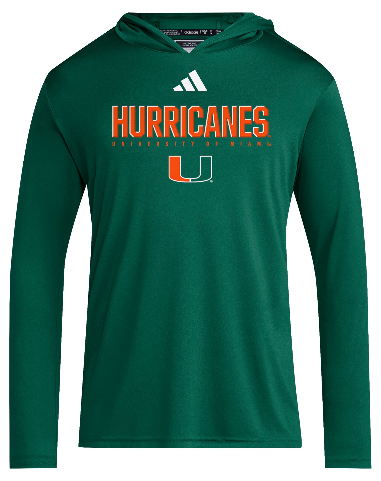adidas Adult Miami Hurricanes D4T Dark Green Lightweight Hoodie