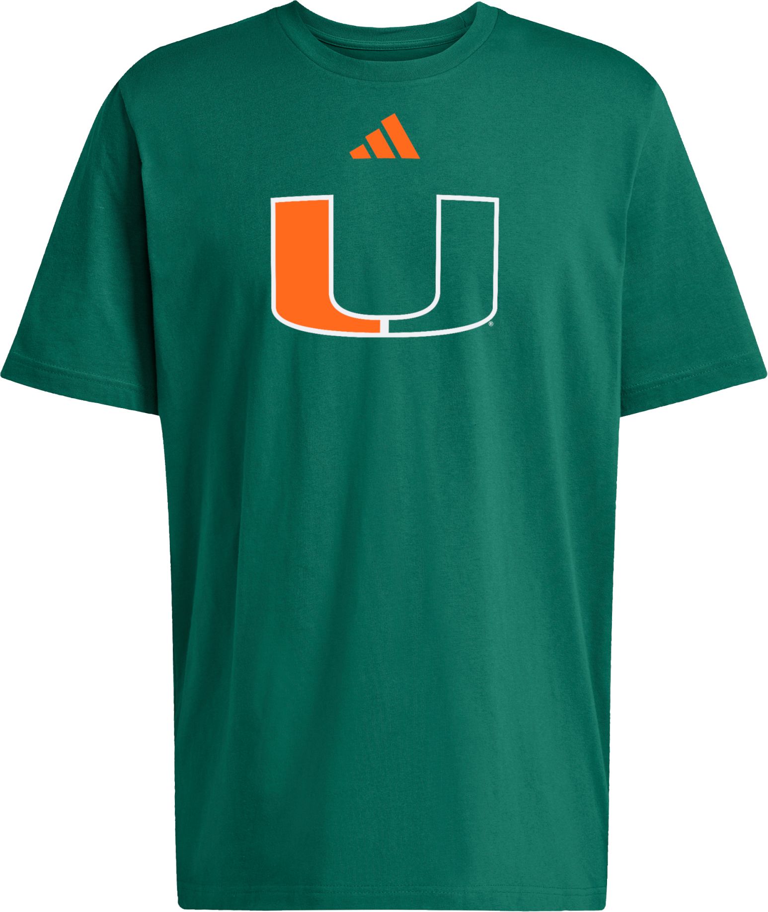 adidas Adult Miami Hurricanes Logo Fresh Green T-Shirt