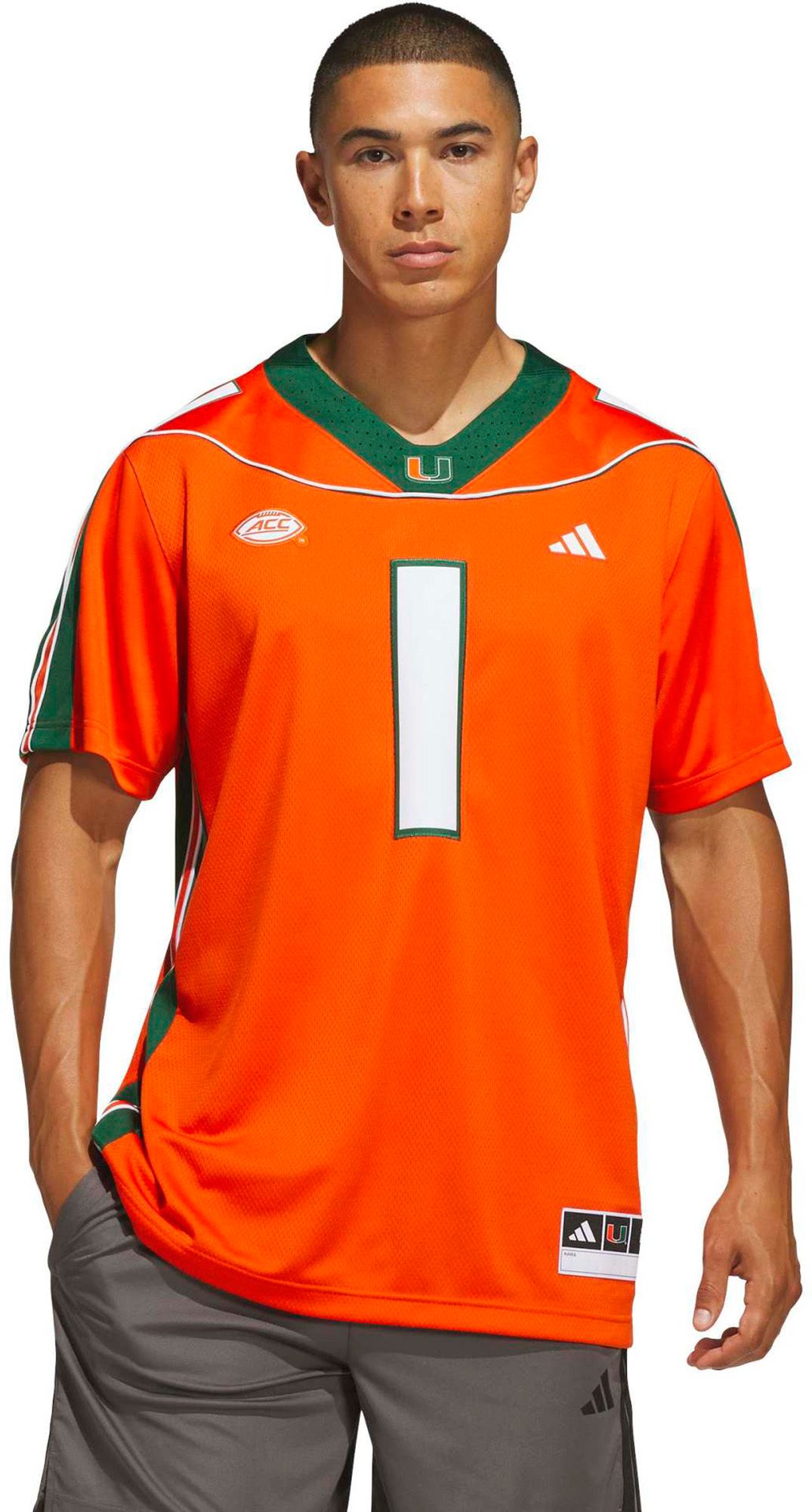 adidas Men's Miami Hurricanes Premier Striped Football Jersey