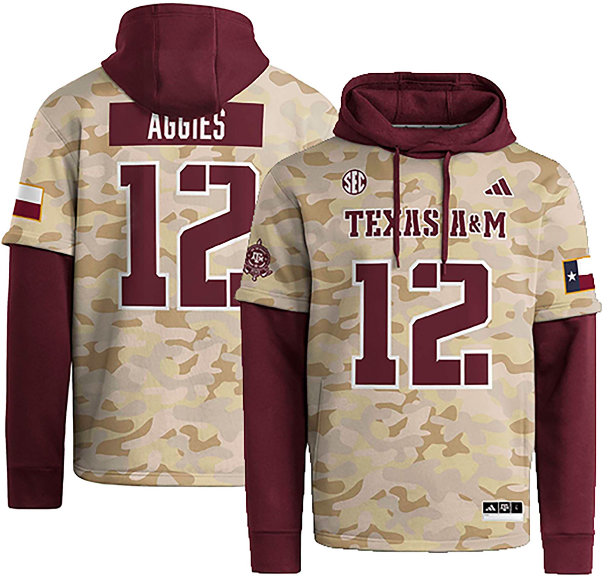 adidas Adult Texas A&amp;M Aggies Honor and Support Hoodie Jersey