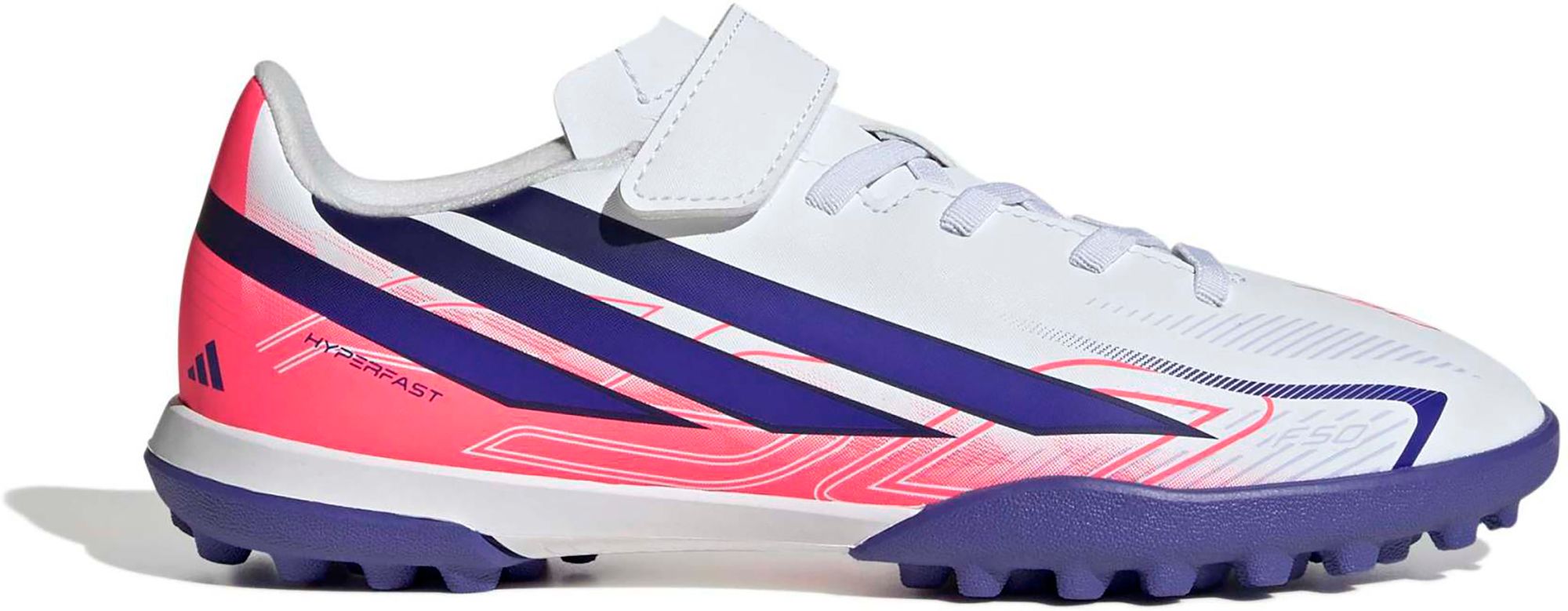 adidas Kids' F50 Hyperfast Club Hook and Loop Turf Soccer Cleats