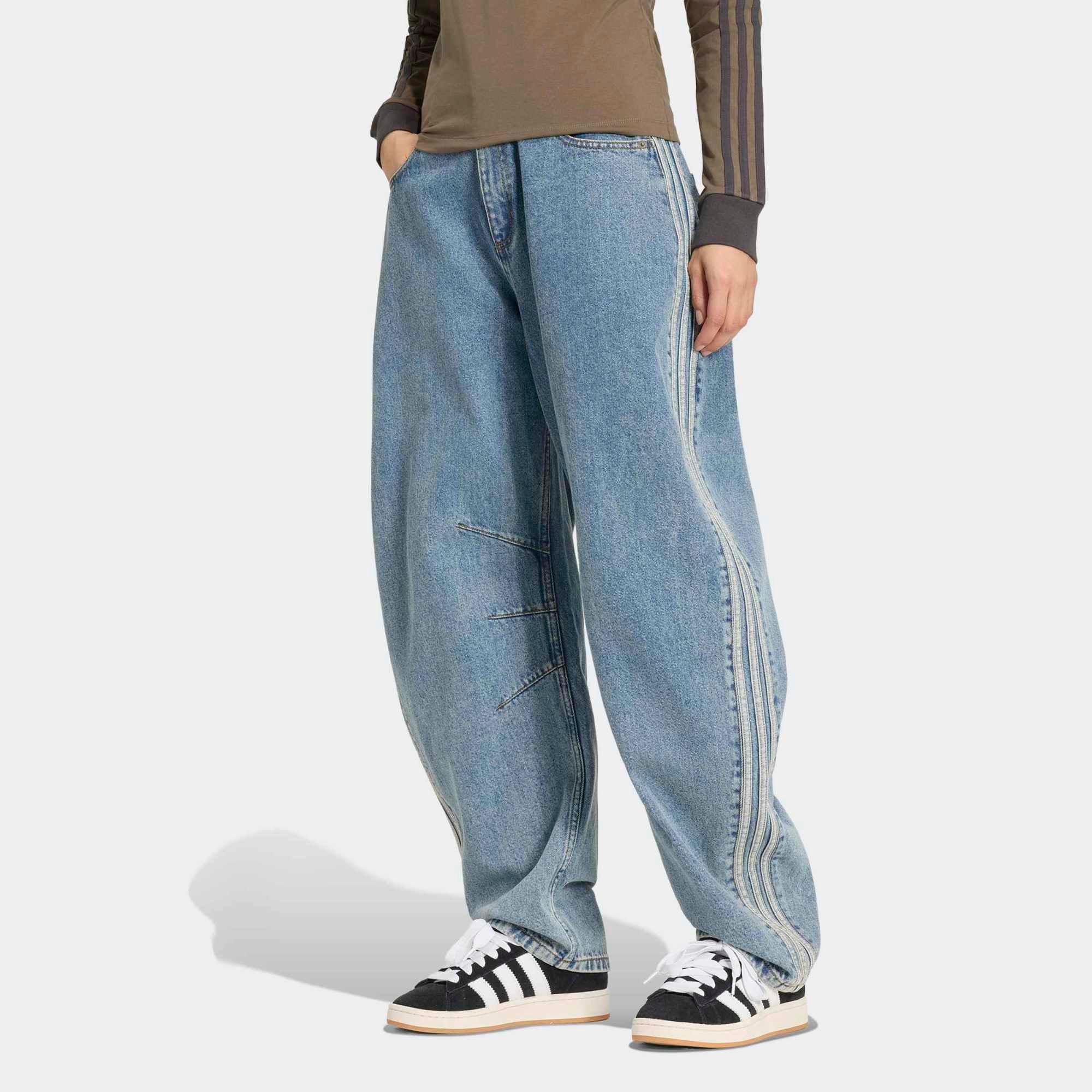 adidas Originals Women's High Rise Barrel Leg Denim Jeans