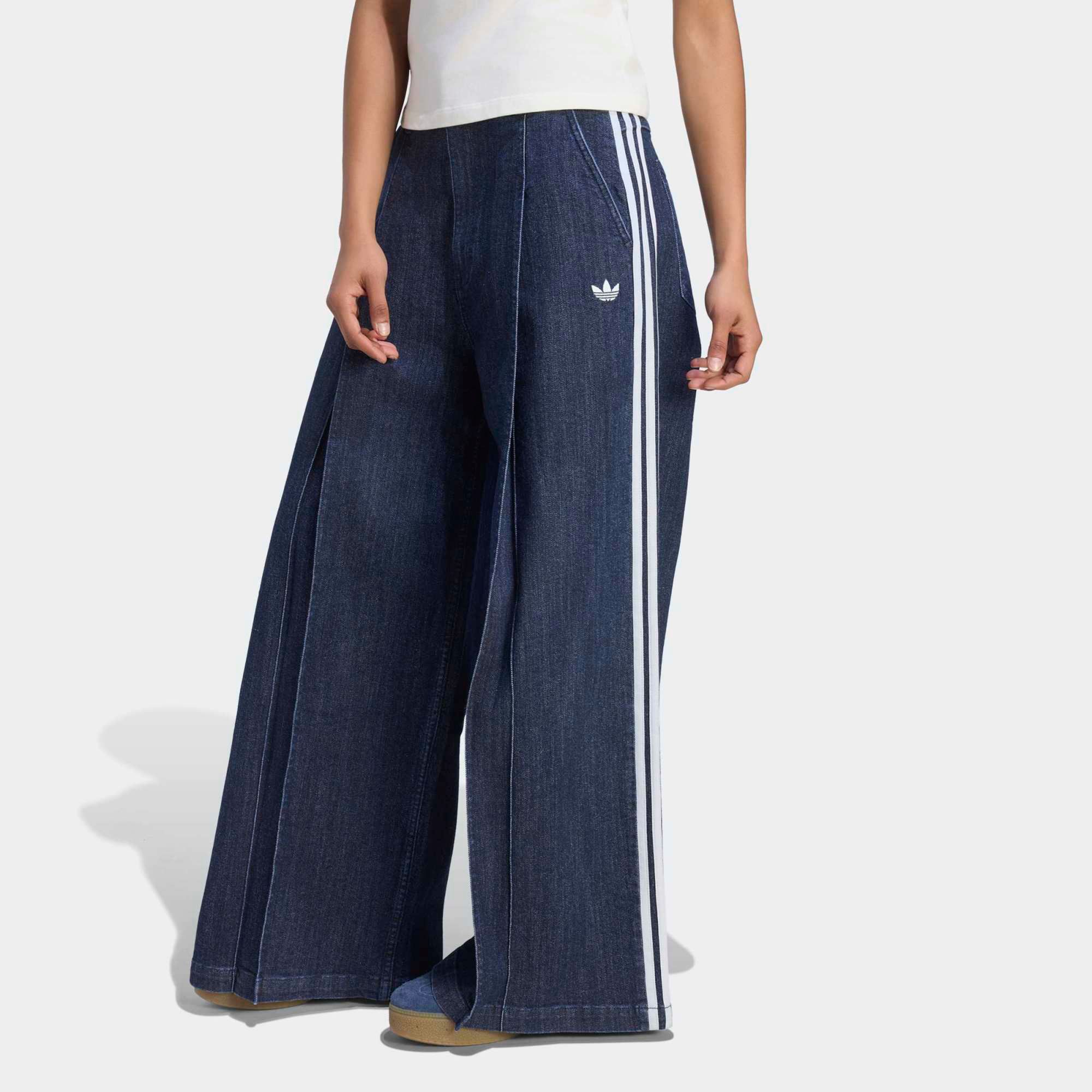 adidas Originals Women's Denim Pleated Wide Leg Pants