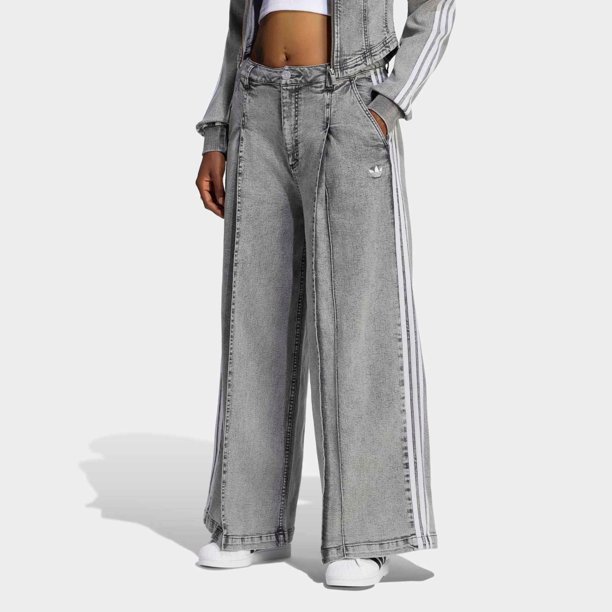 adidas Originals Women's Denim Pleated Wide Leg Pants
