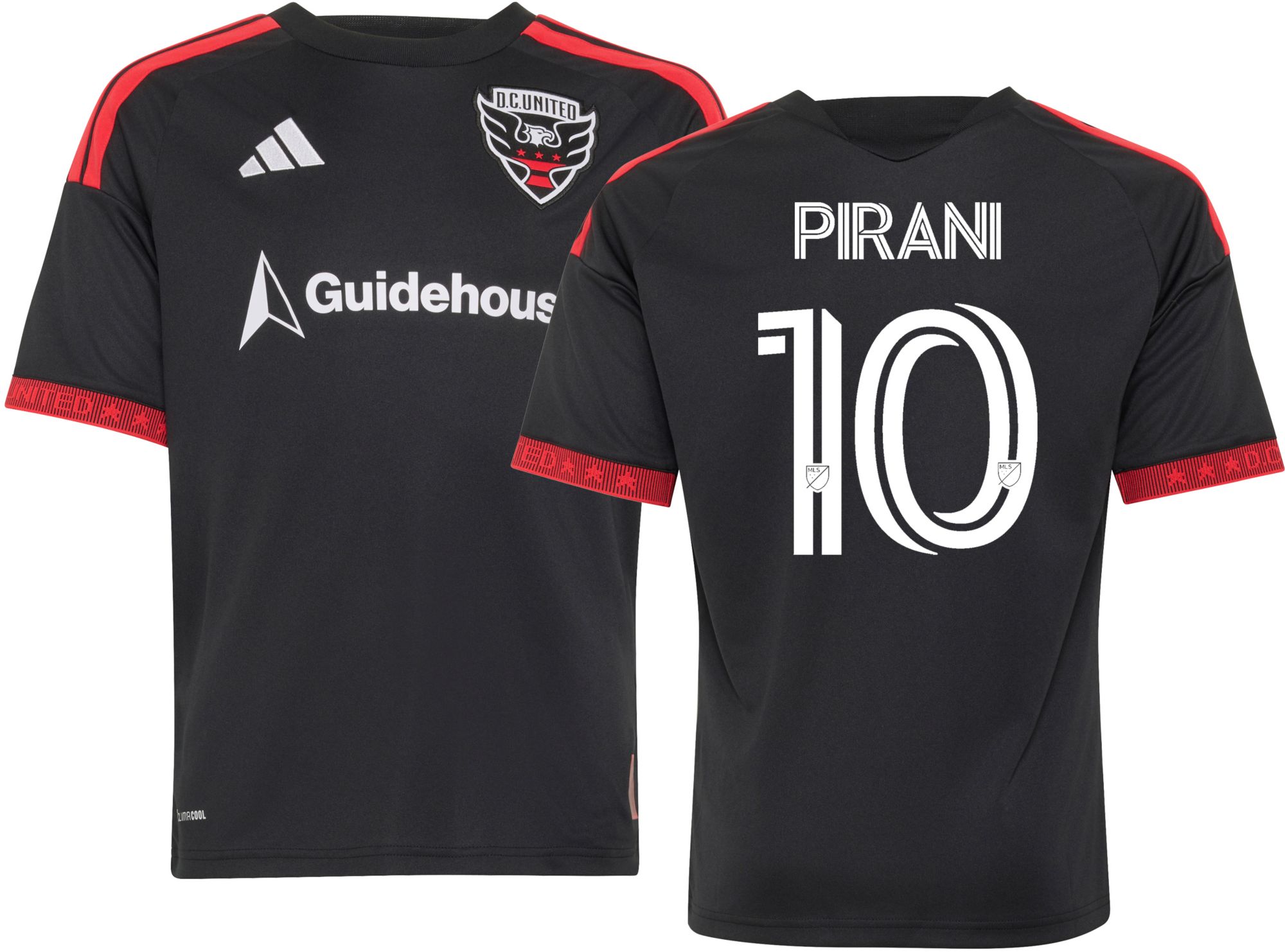 adidas Youth D.C. United Gabriel Pirani #10 2026 Primary Replica 'Black-and-Red Kit' Jersey