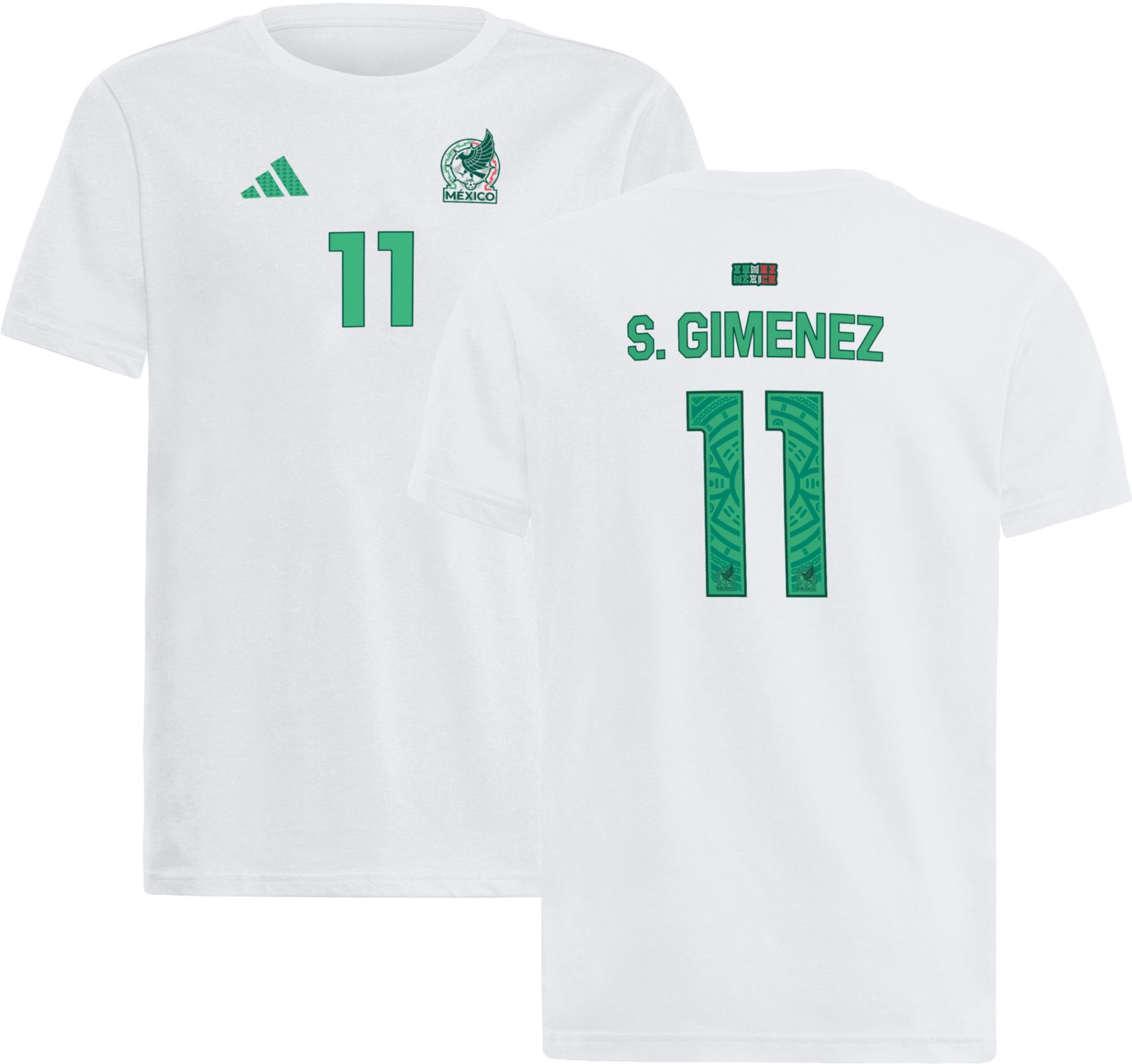 adidas Youth Santiago Gimenez  #11 Mexico White Away T-Shirt