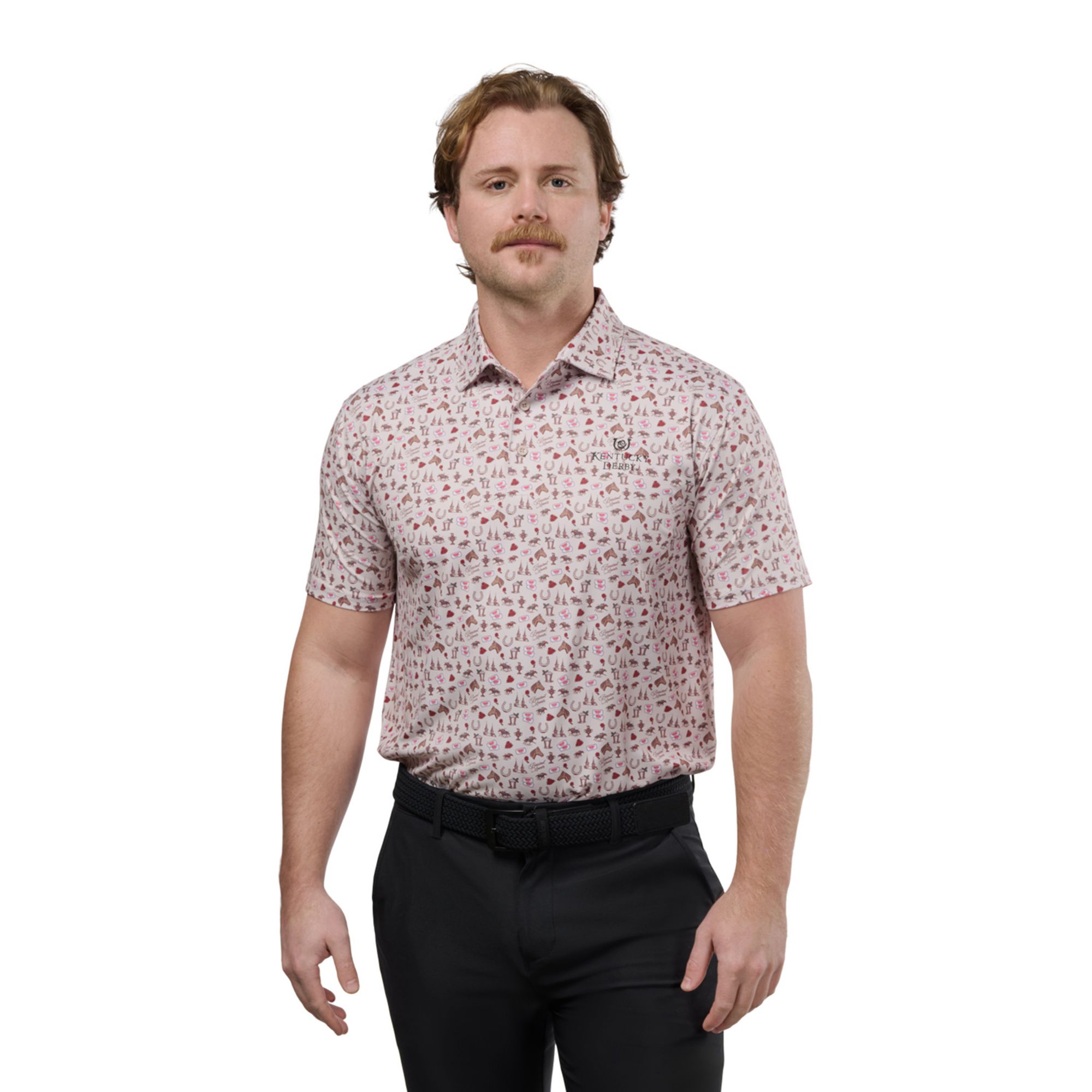 Barstool Sports Men's Kentucky Derby Ivory Rose Printed Polo