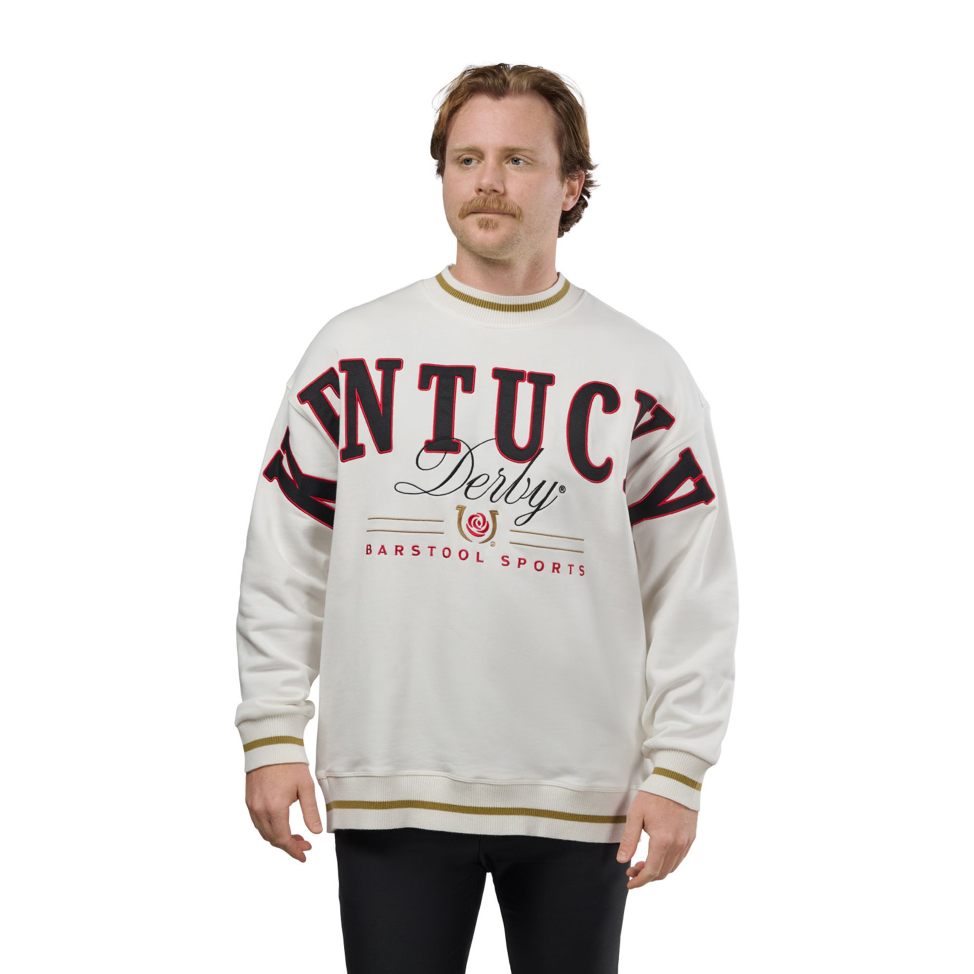 Barstool Sports Men's Kentucky Derby 2026 White Authentic Ribbed Crewneck Sweatshirt