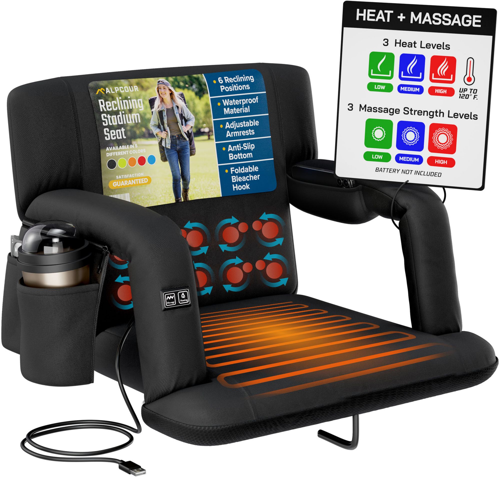 Alpcour 21" Heated Massage Reclining Stadium Seat
