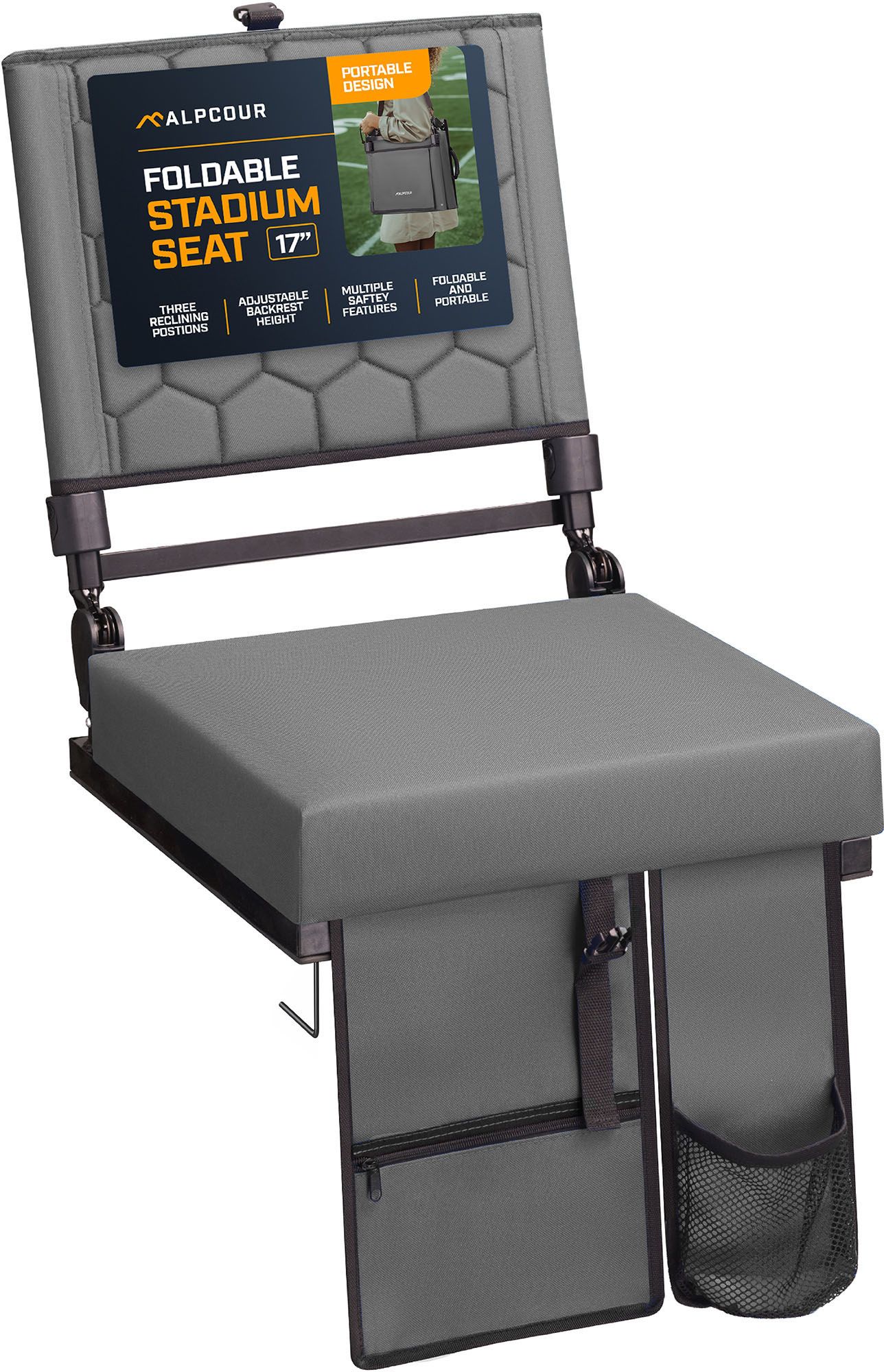 Alpcour 17" Folding Reclining Seat, Grey Gray