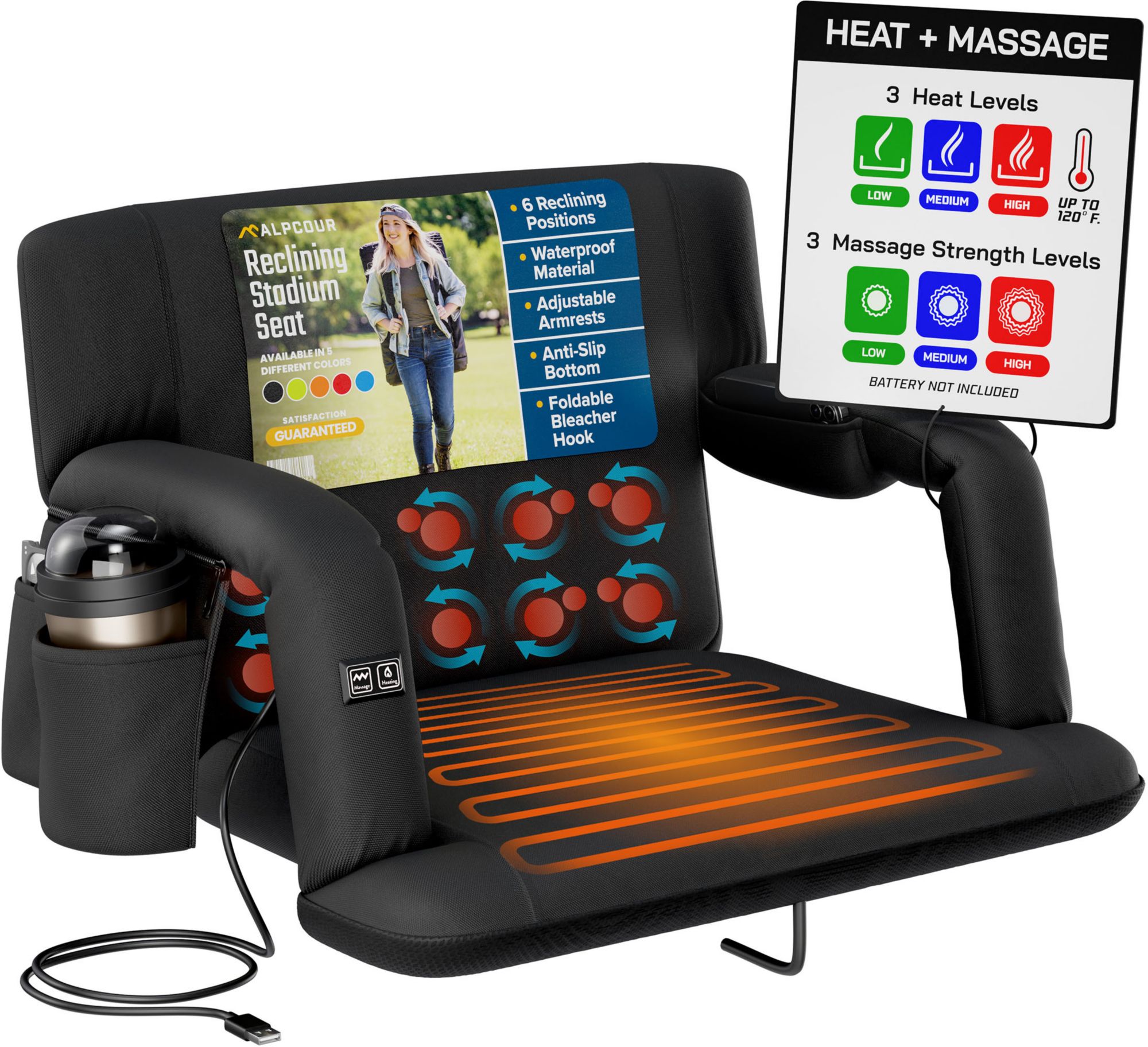 Alpcour 25" Heated Massage Reclining Stadium Seat