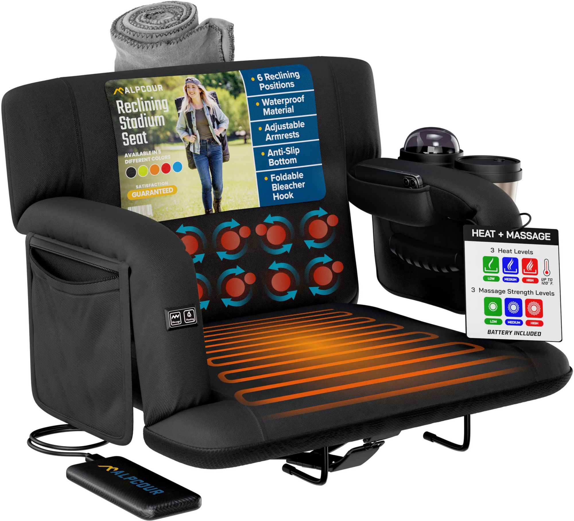 Alpcour 25" Premium Heated Massage Reclining Stadium Seat