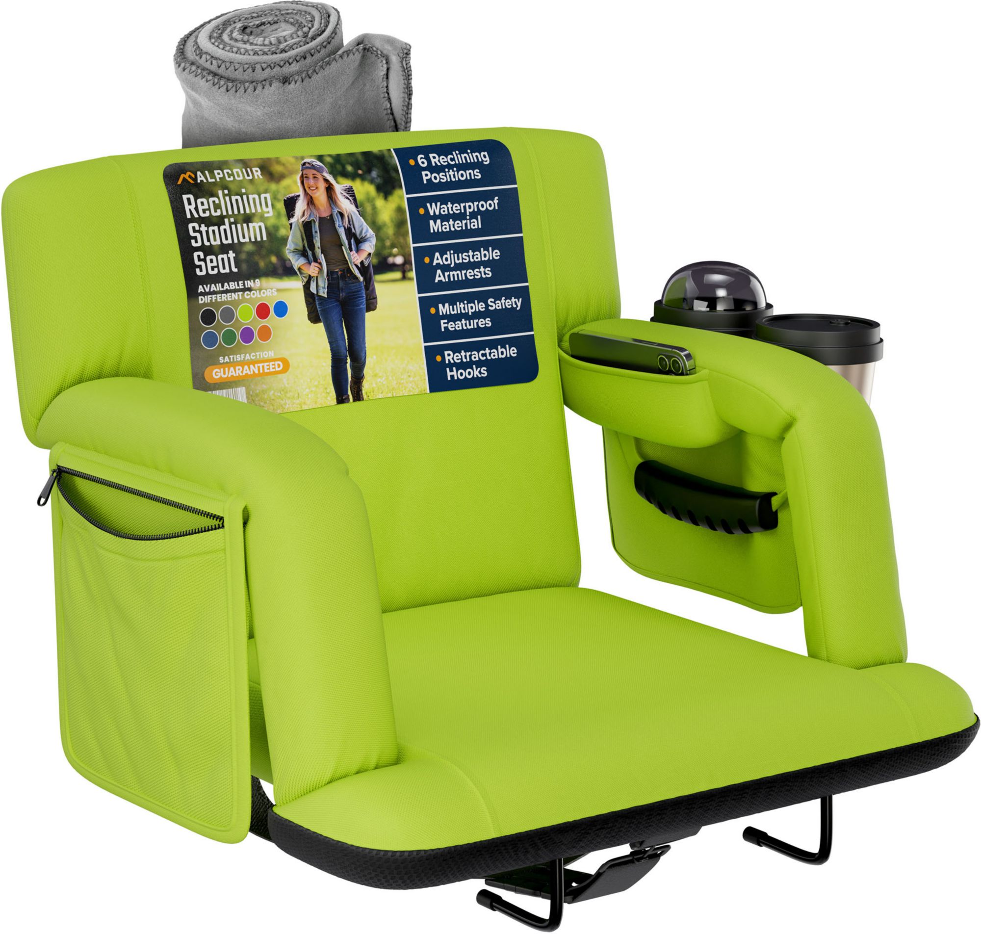 Alpcour 21" Premium Reclining Stadium Seat, Lime Green