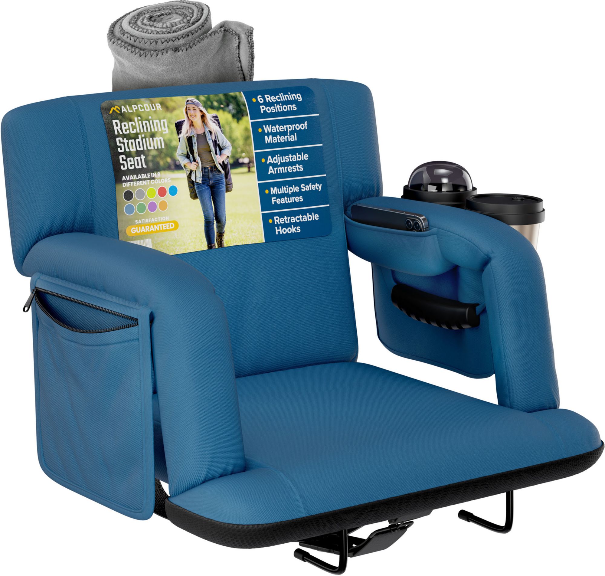 Alpcour 21" Premium Reclining Stadium Seat, Navy Blue