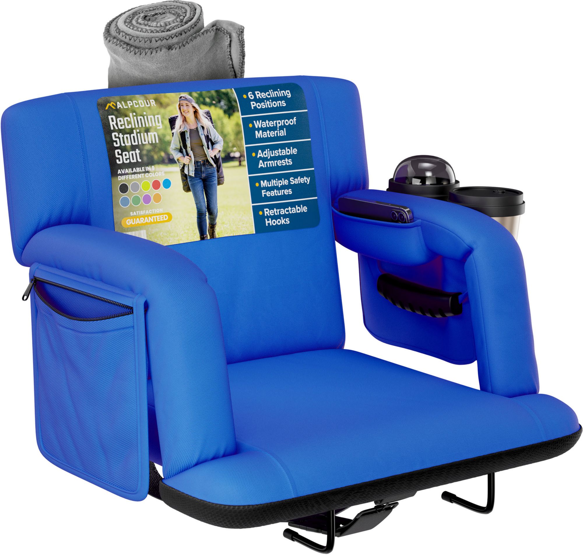 Alpcour 21" Premium Reclining Stadium Seat, Royal Blue