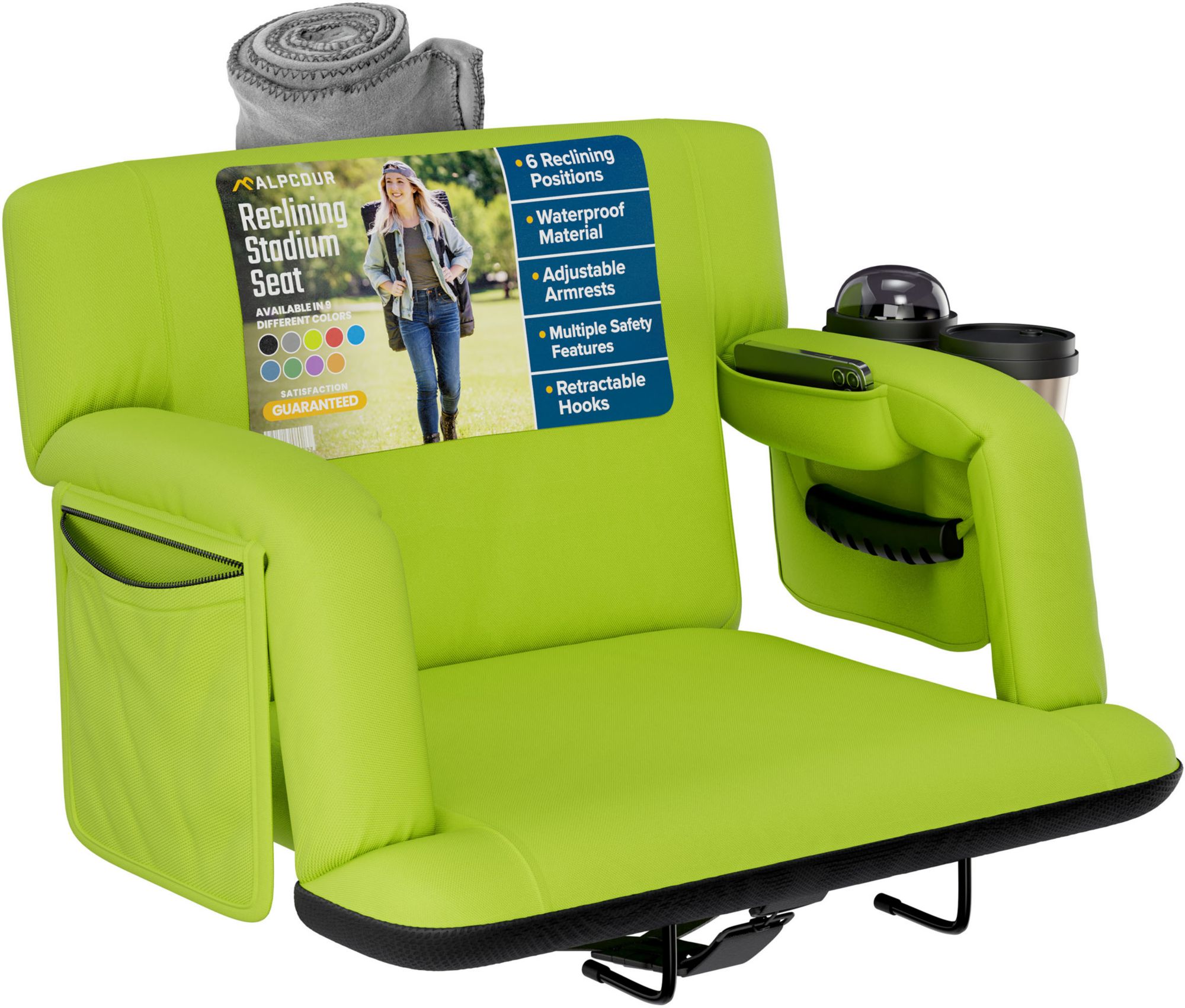 Alpcour 25" Premium Reclining Stadium Seat, Lime Green