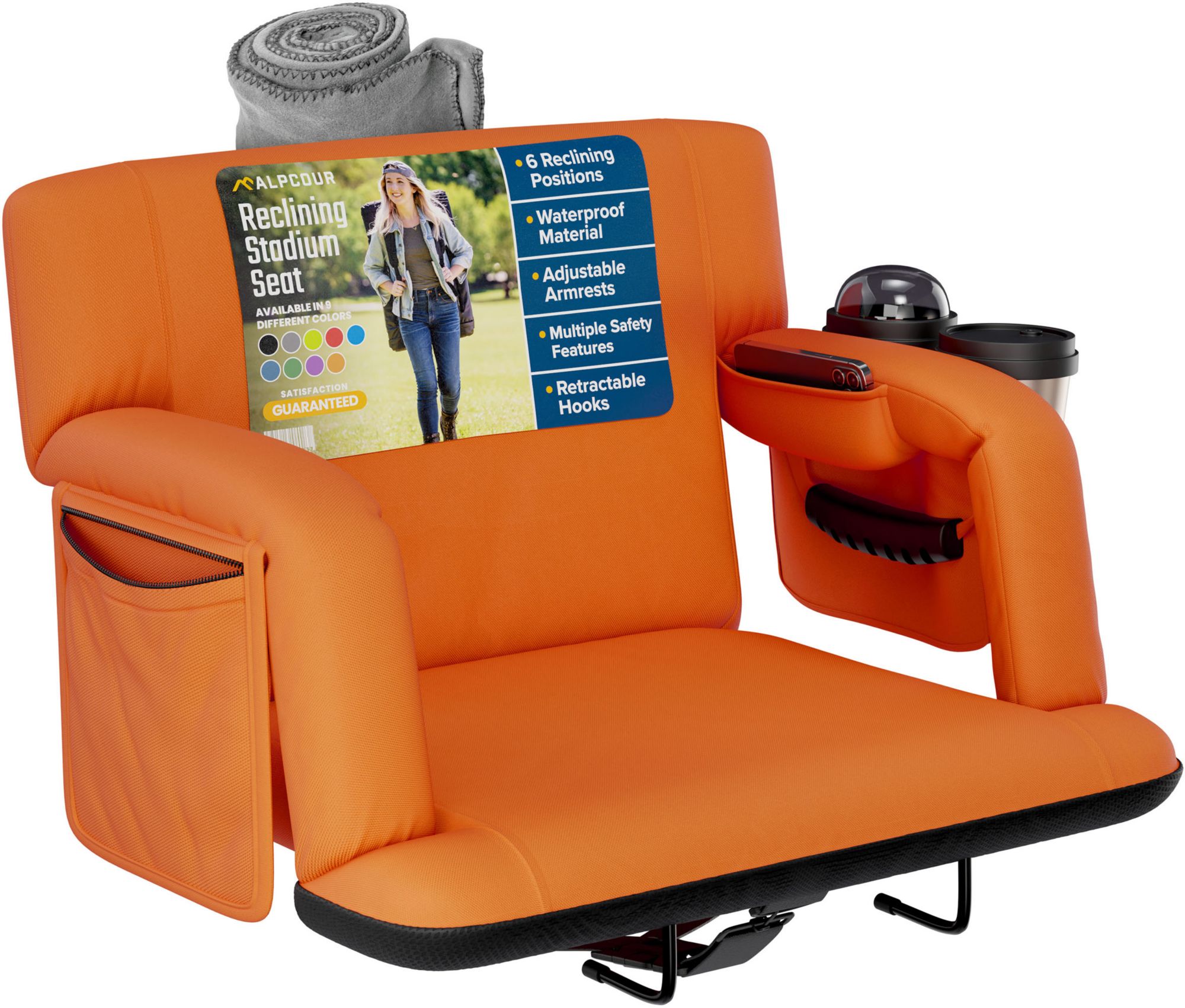 Alpcour 25" Premium Reclining Stadium Seat, Orange