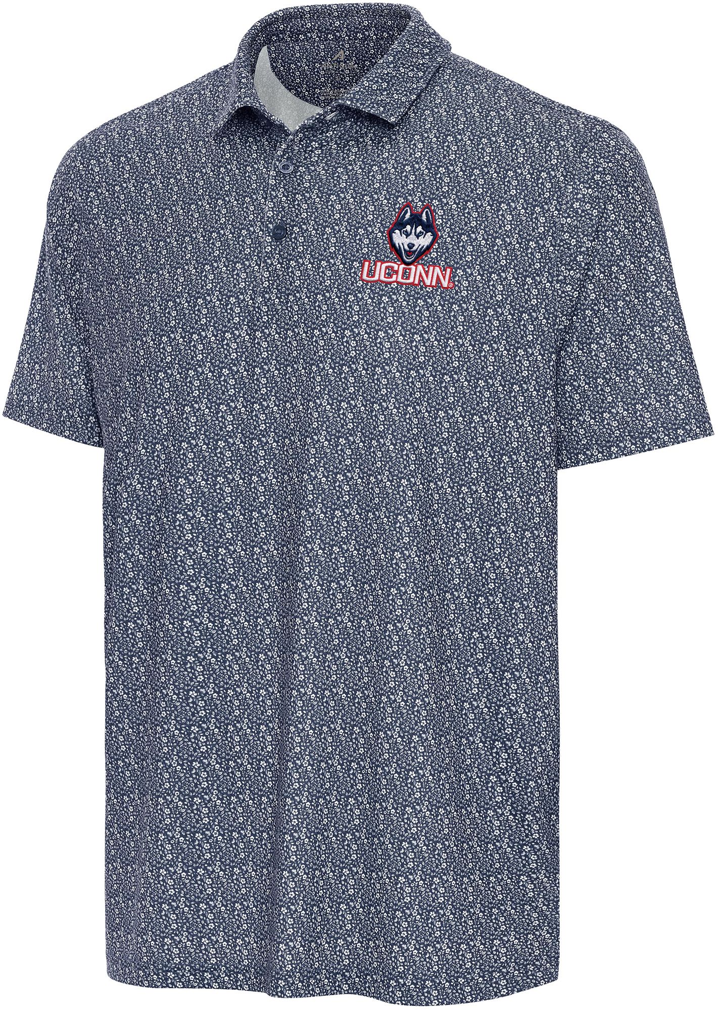 Antigua Men's UConn Huskies Navy Botanic Polo