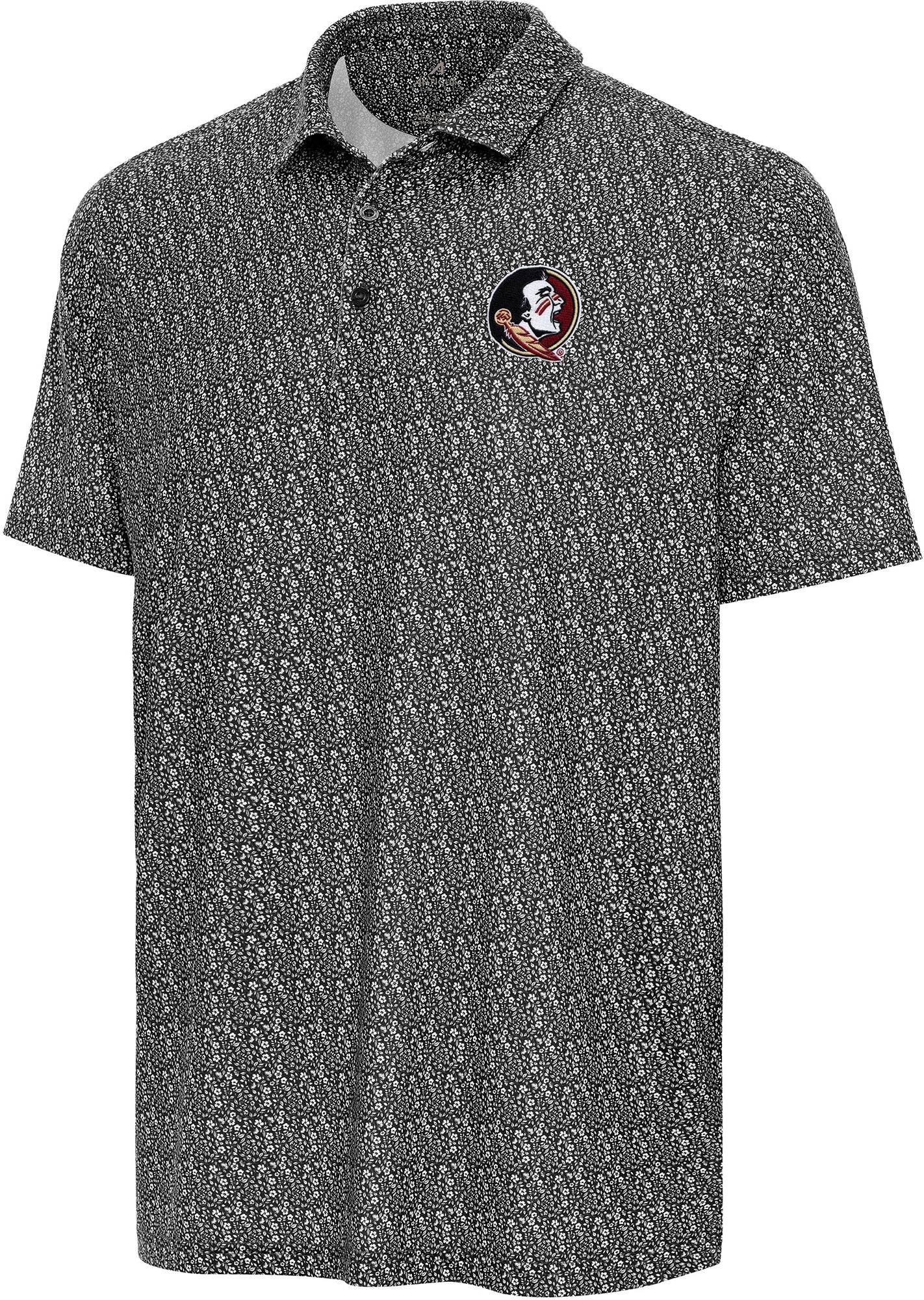 Antigua Men's Florida State Seminoles Black Botanic Polo