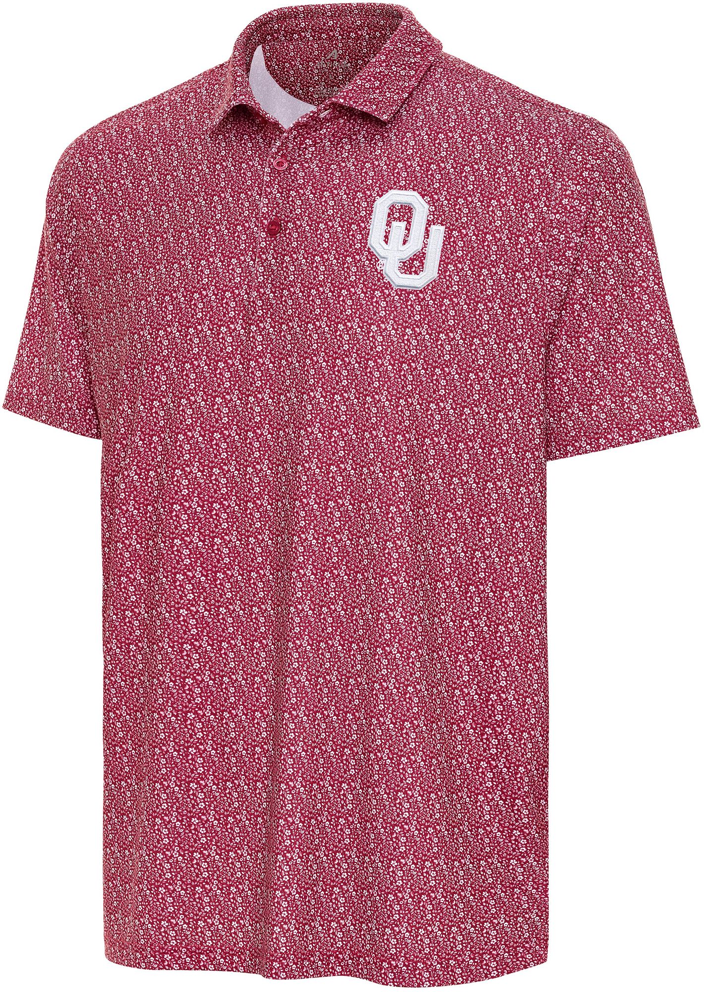 Antigua Men's Oklahoma Sooners Cardinal Botanic Polo