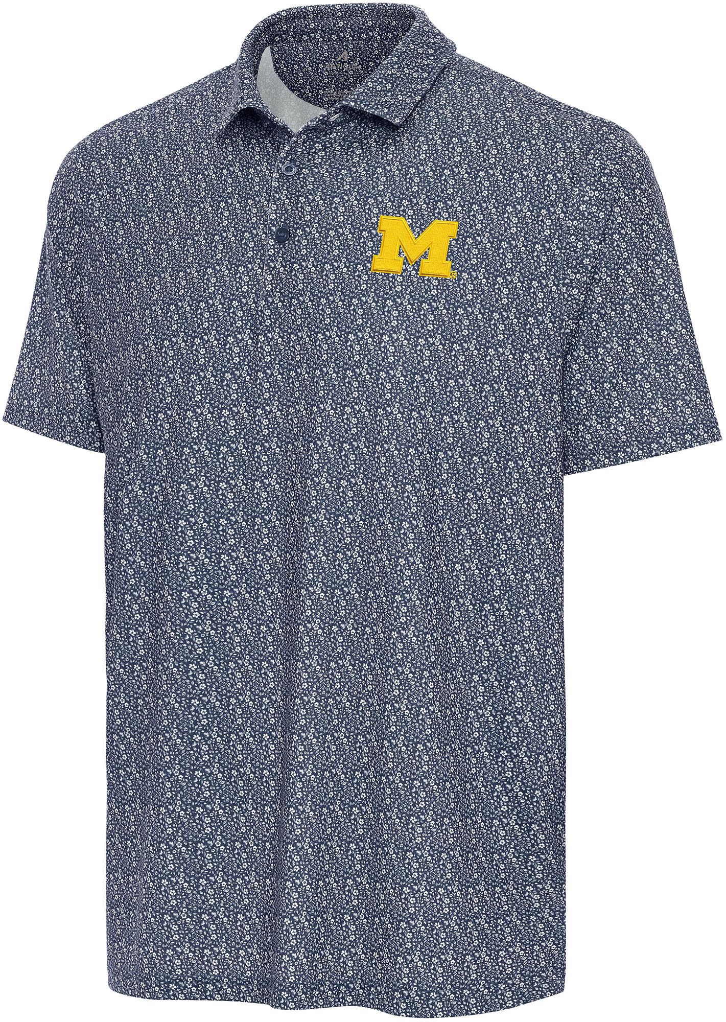 Antigua Men's Michigan Wolverines Navy Botanic Polo