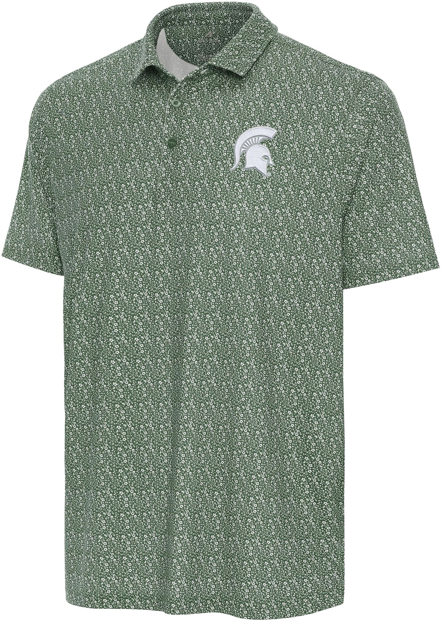 Antigua Men's Michigan State Spartans Green Botanic Polo