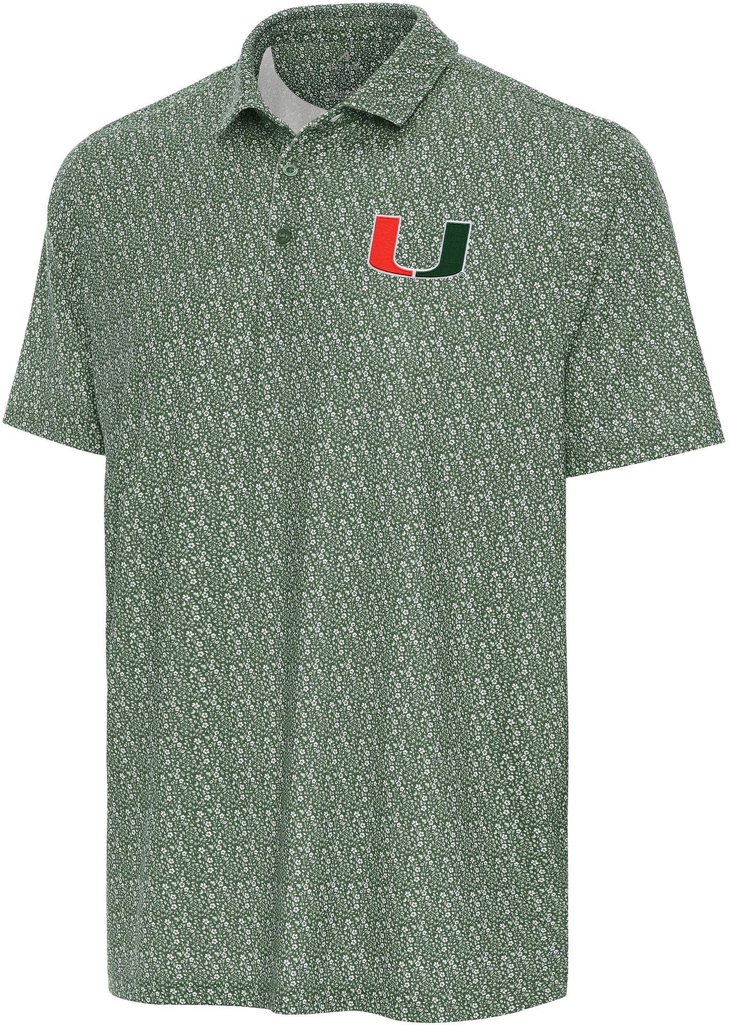Antigua Men's Miami Hurricanes Green Botanic Polo