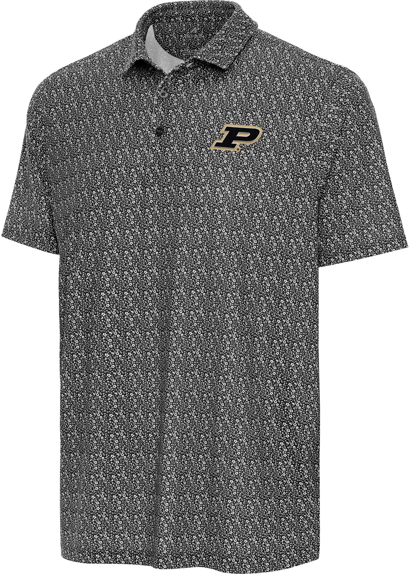 Antigua Men's Purdue Boilermakers Black Botanic Polo