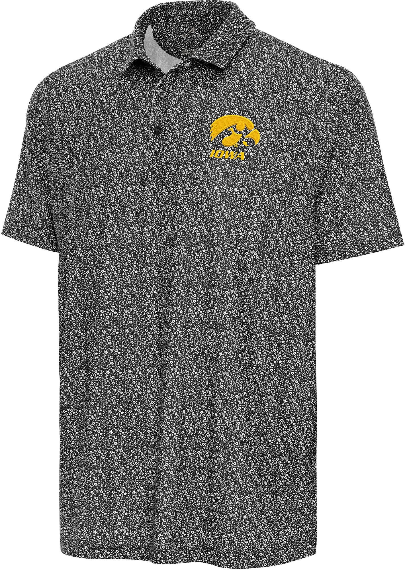 Antigua Men's Iowa Hawkeyes Black Botanic Polo