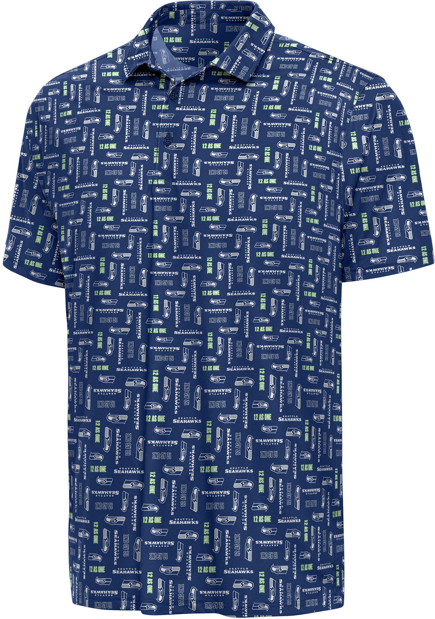 Antigua Men's Seattle Seahawks Navy Season Ticket Polo