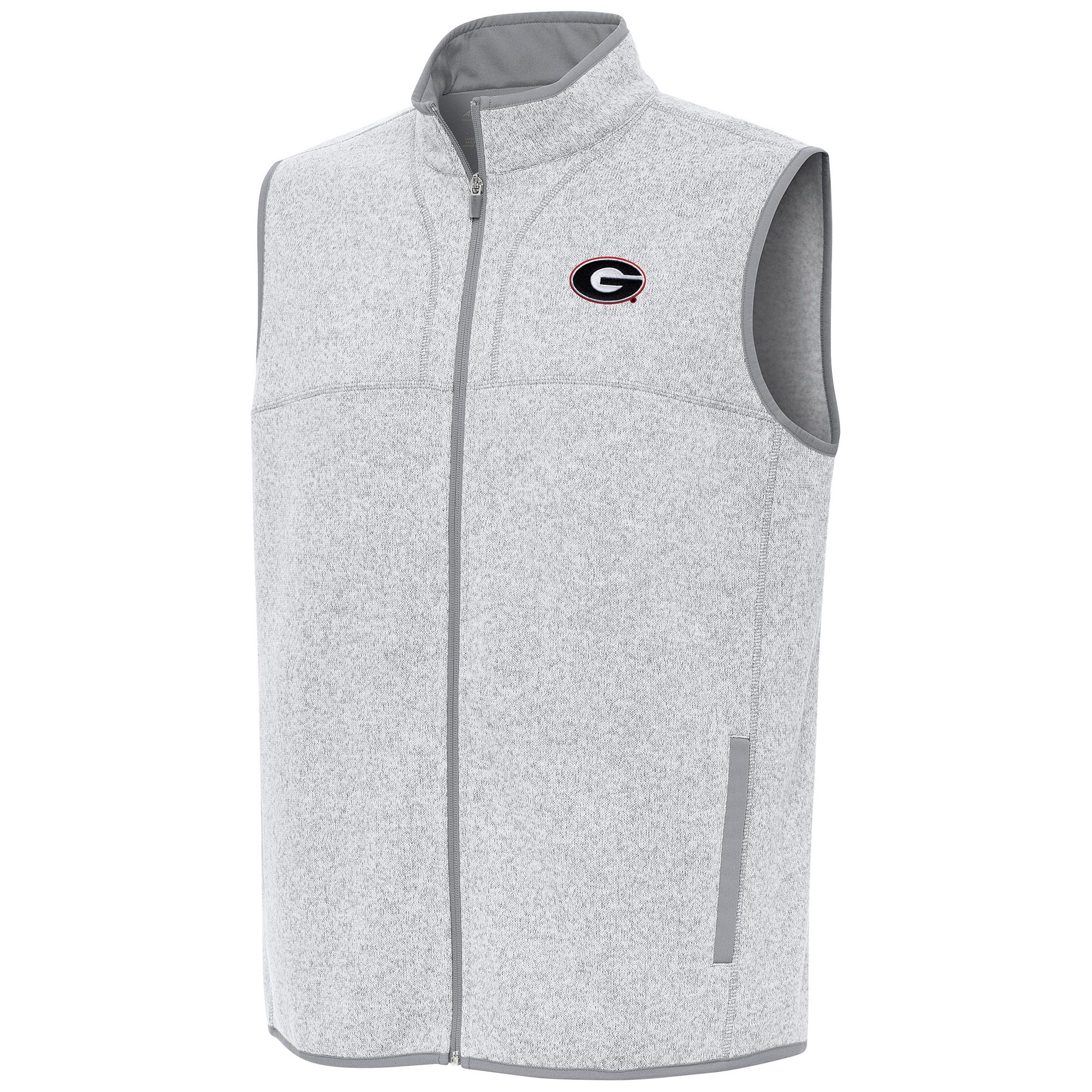 Antigua Men's Georgia Bulldogs Fortune Grey Heather Full Zip Vest