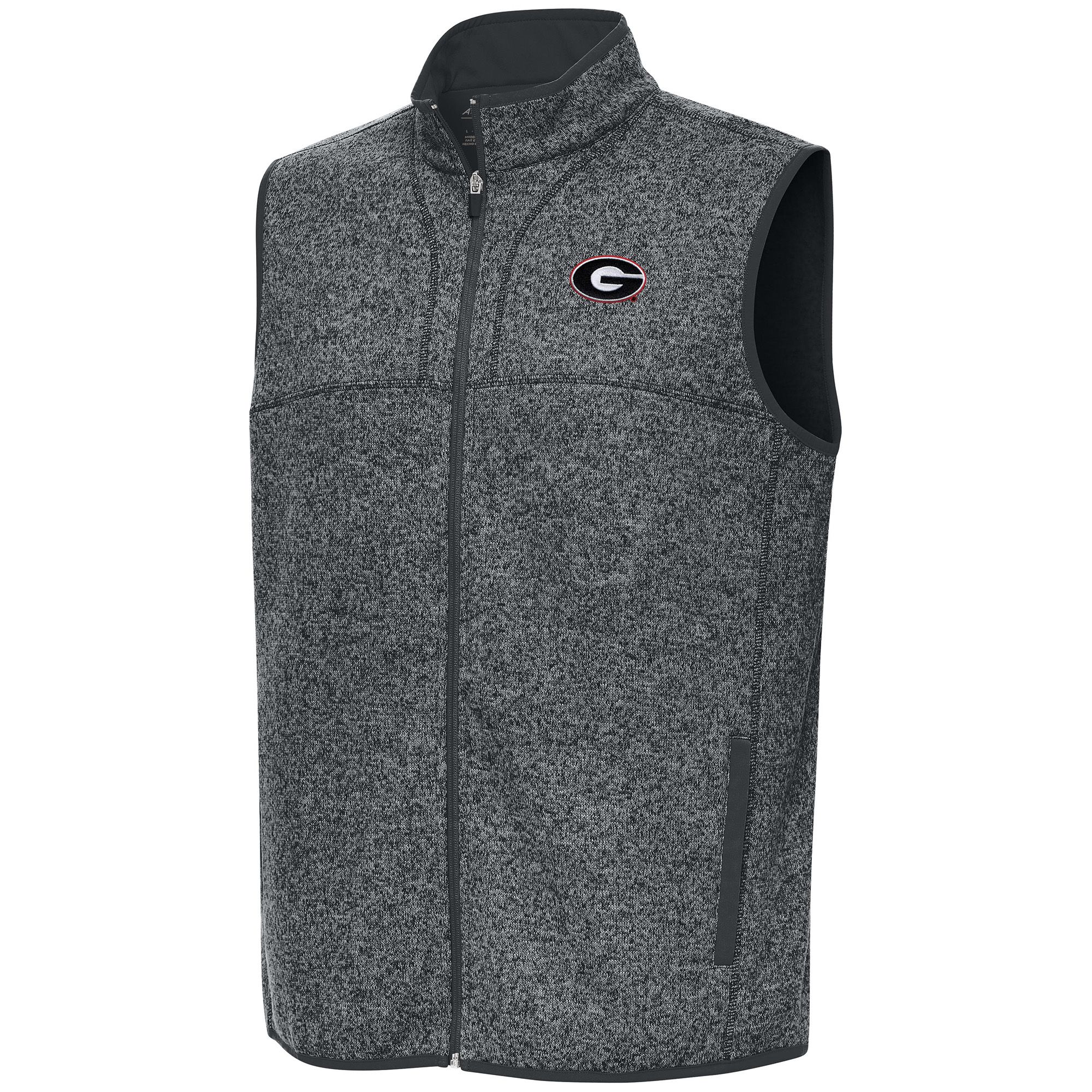 Antigua Men's Georgia Bulldogs Fortune Smoke Heather Full Zip Vest