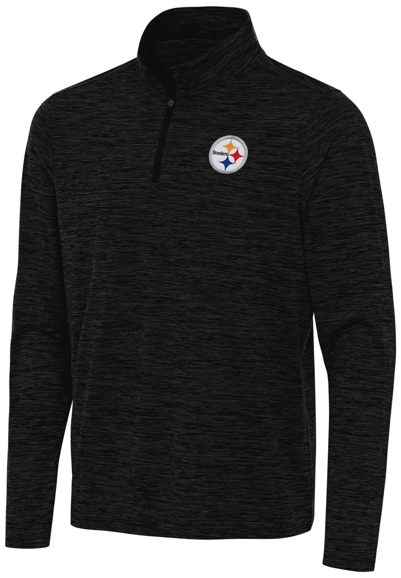 Antigua Men's Pittsburgh Steelers Black Heather Eternal Quarter-Zip Shirt