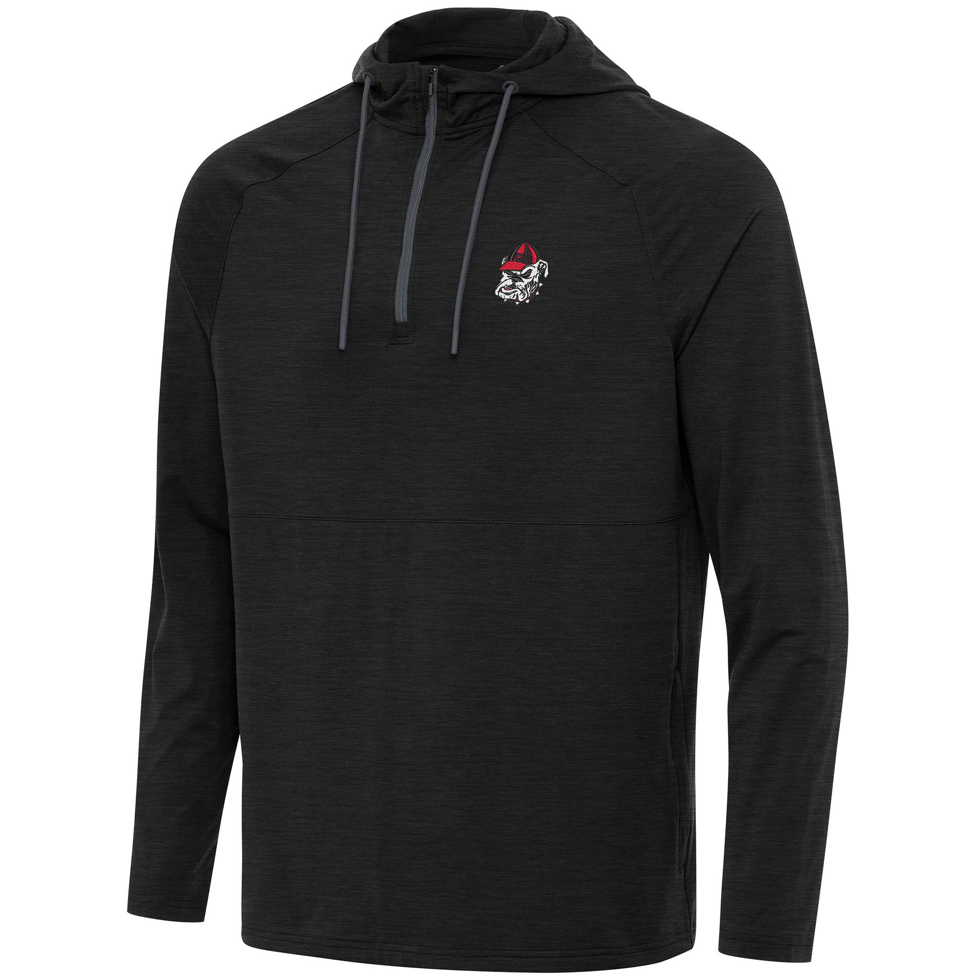 Antigua Men's Georgia Bulldog Head Spikes Black Heather 1/4 Zip Pullover Hoodie