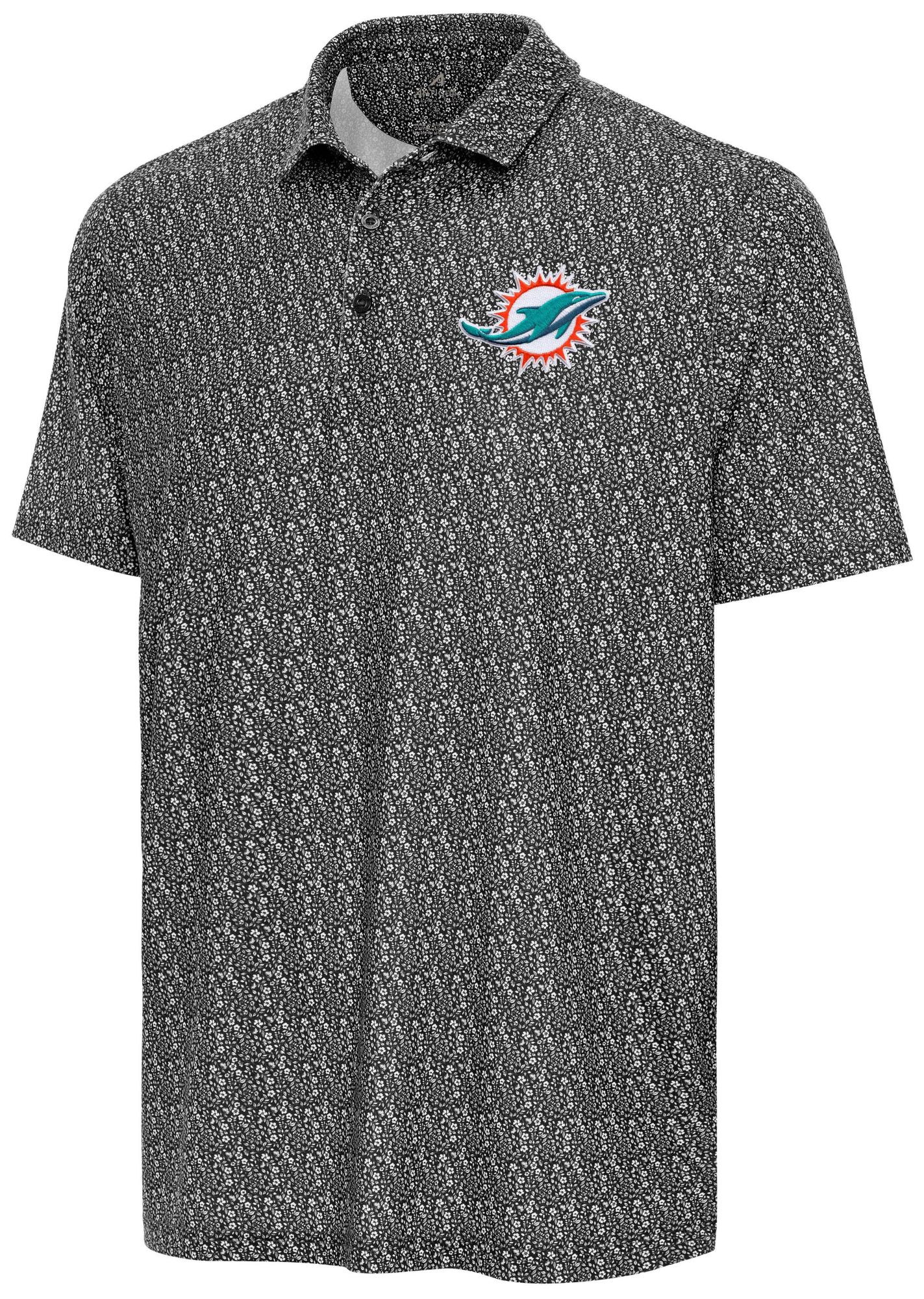 Antigua Men's Miami Dolphins Black Botanic Polo