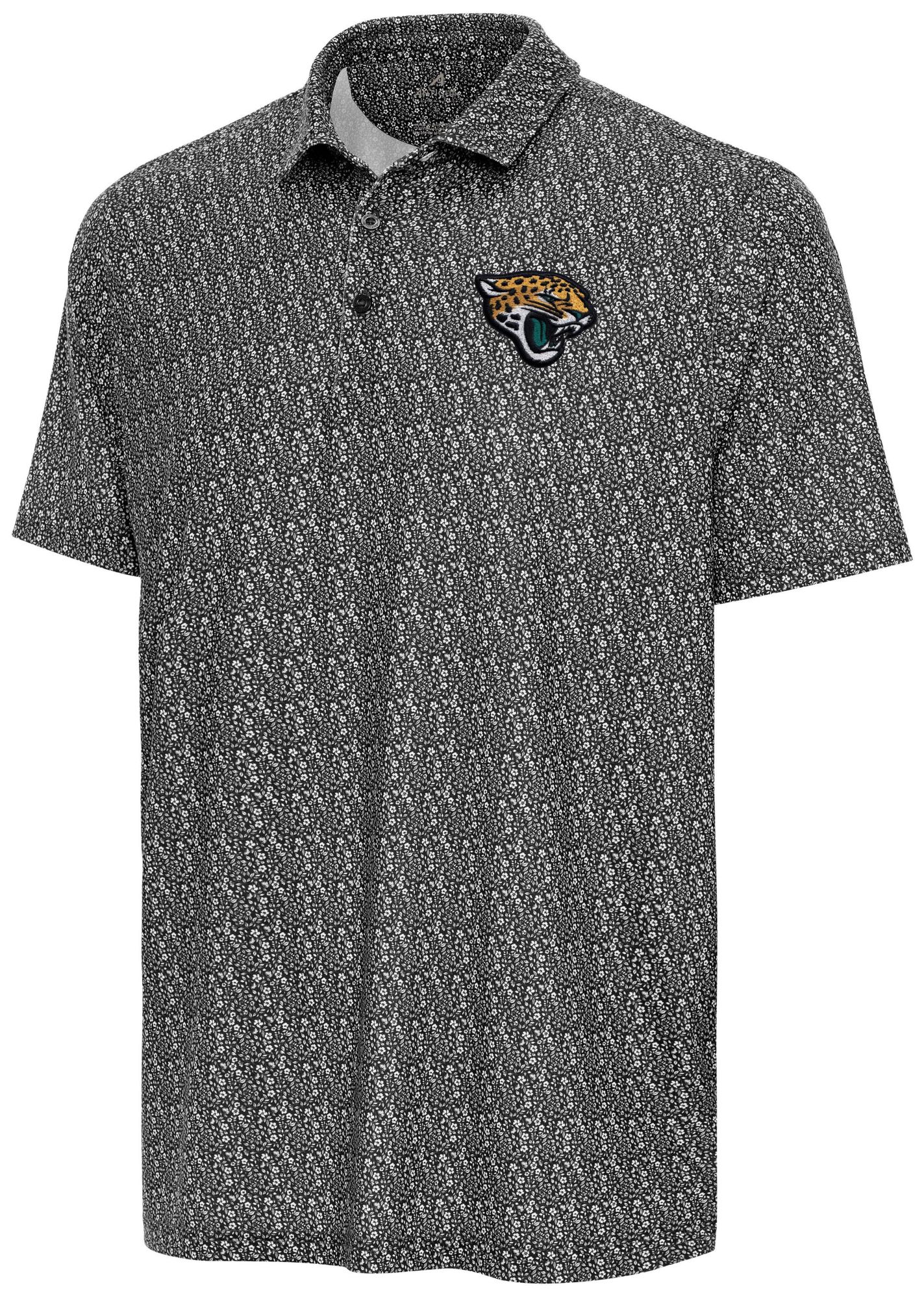 Antigua Men's Jacksonville Jaguars Black Botanic Polo