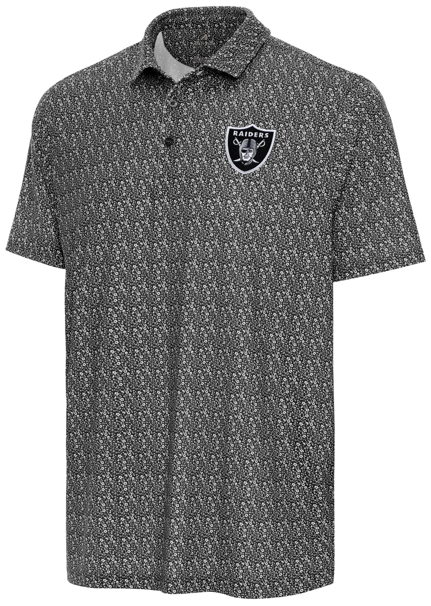 Antigua Men's Las Vegas Raiders Black Botanic Polo