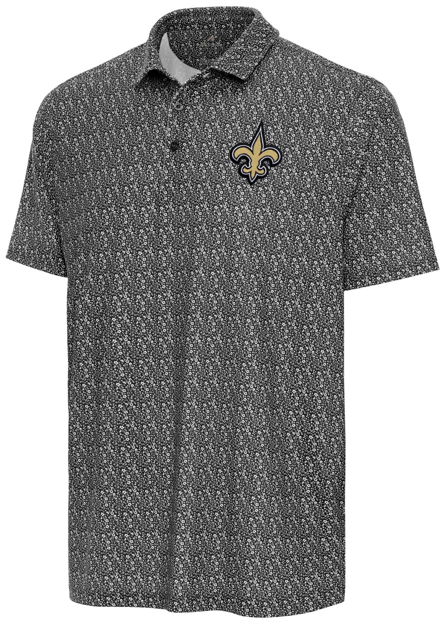 Antigua Men's New Orleans Saints Black Botanic Polo