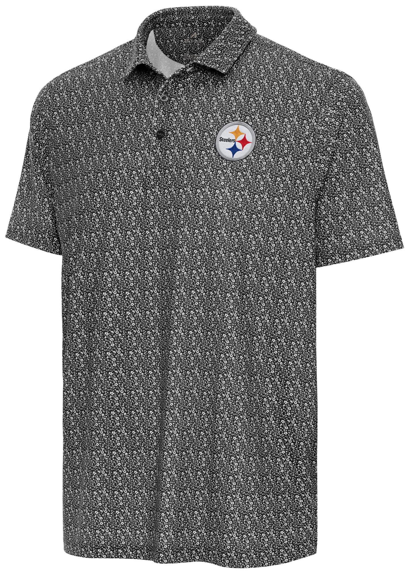 Antigua Men's Pittsburgh Steelers Black Botanic Polo