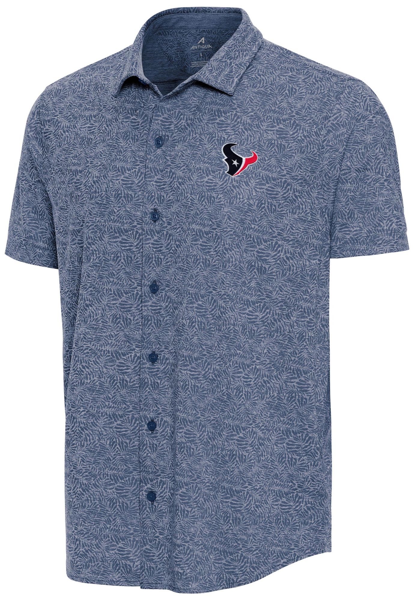 Antigua Men's Houston Texans Navy Tentril Button Down Short Sleeve Shirt