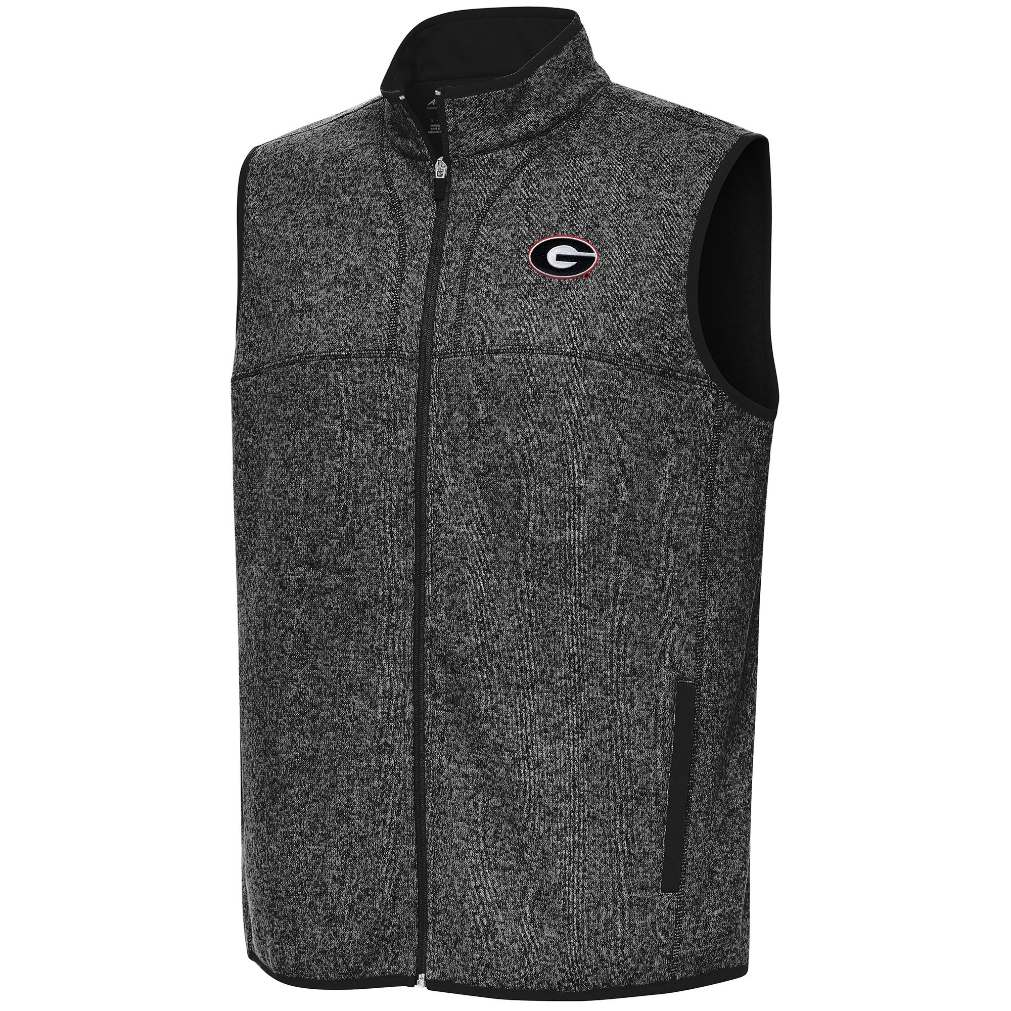 Antigua Men's Georgia Bulldogs Fortune Black Heather Full Zip Vest
