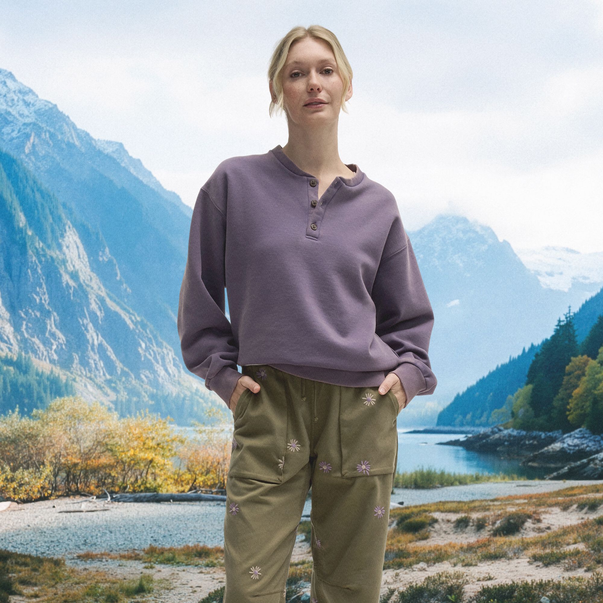 Alpine Design Women's Henley Sweatshirt - Purple