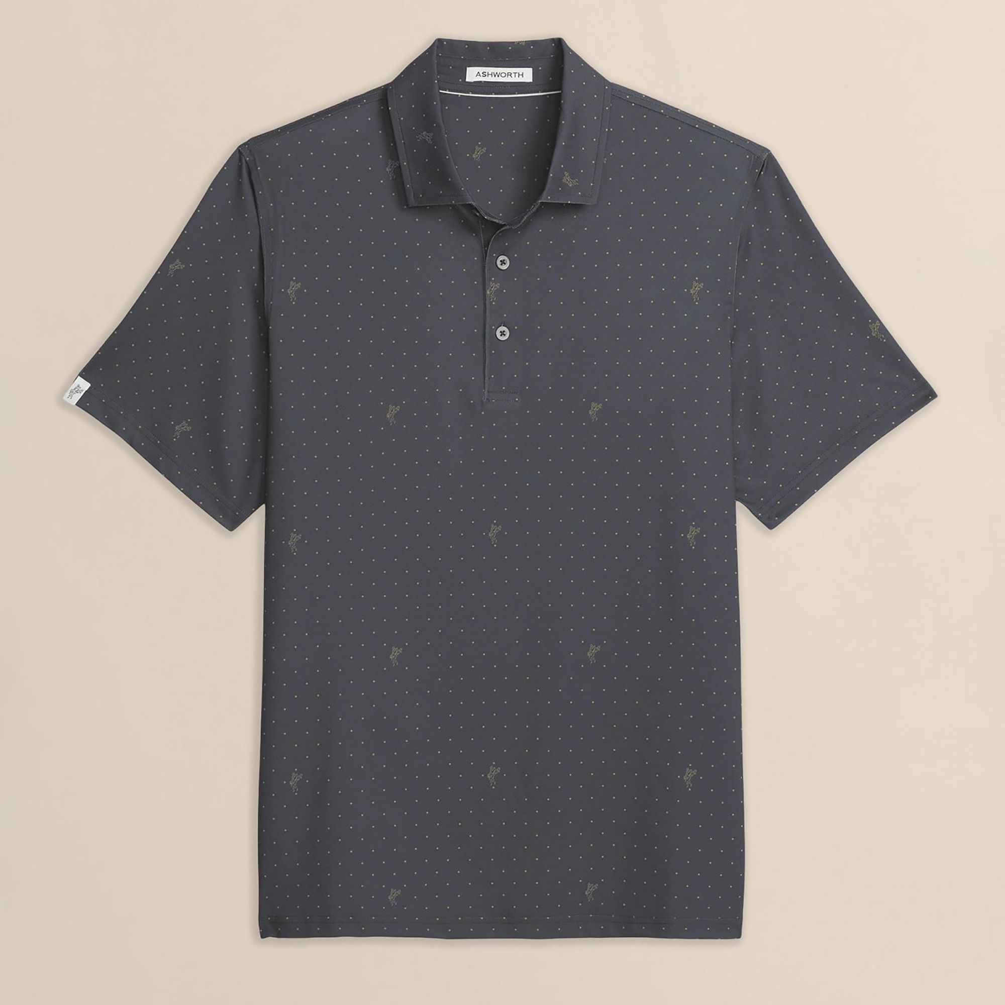 Ashworth Men's Golfman Dot Golf Polo, Medium, Asphalt/Peyote Gray