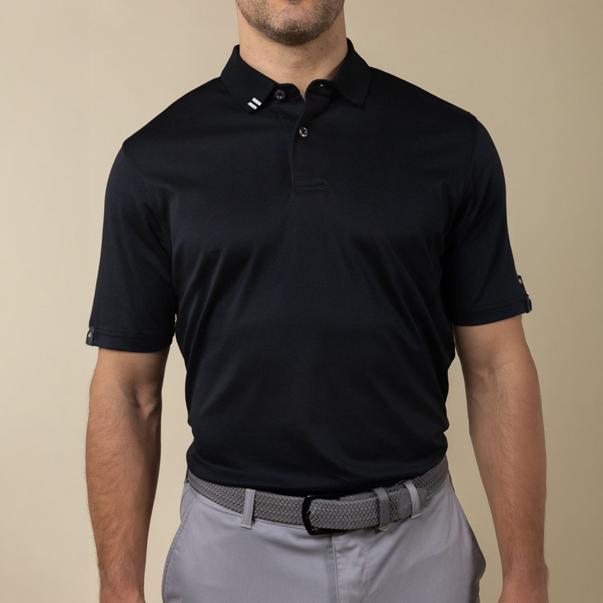 Ashworth Men's 2Bar Solid Golf Polo, Medium, Black
