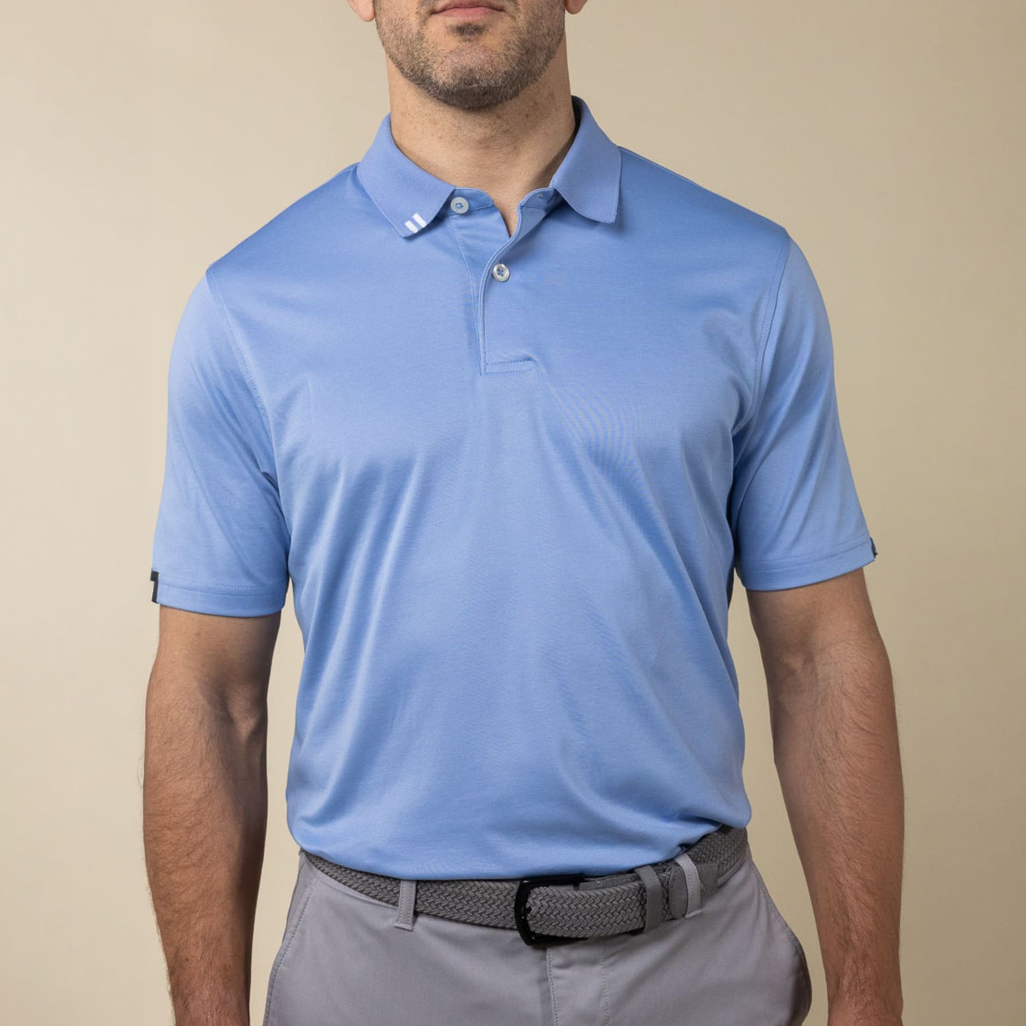 Ashworth Men's 2Bar Solid Golf Polo, Medium, Chambray Blue