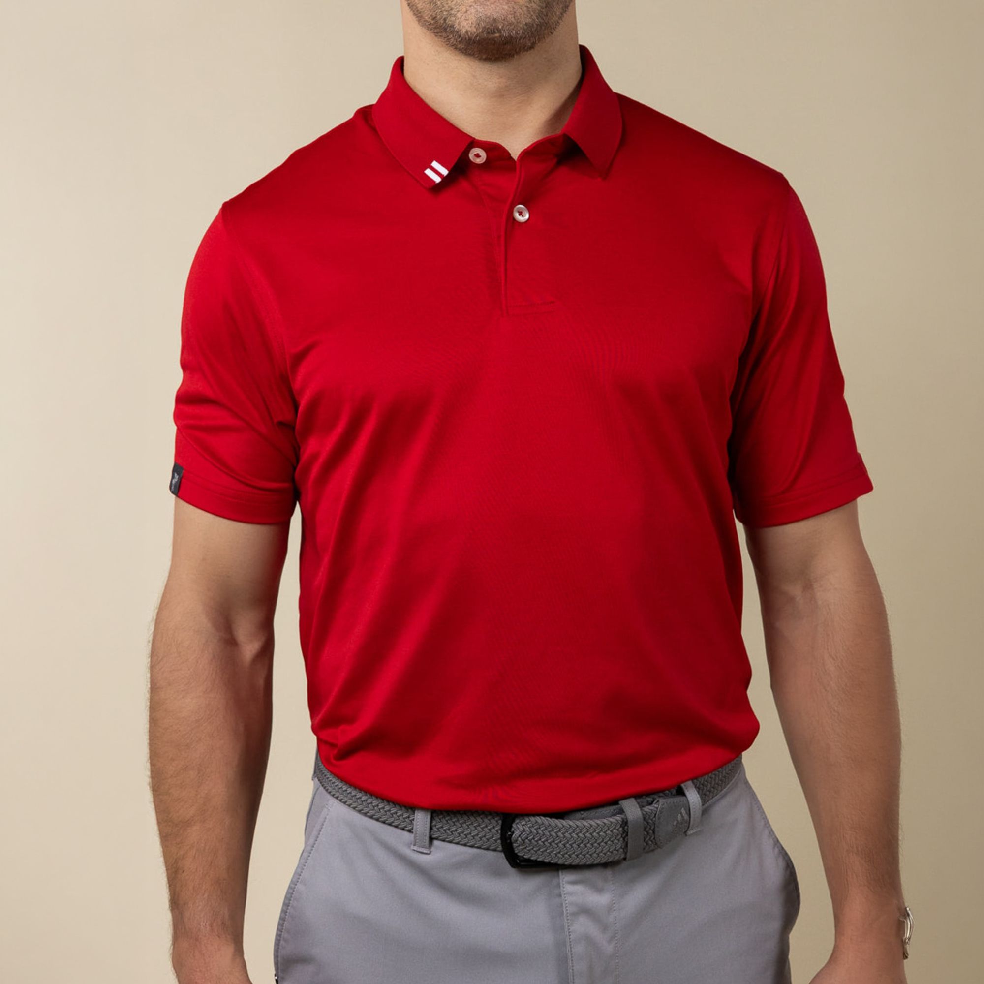 Ashworth Men's 2Bar Solid Golf Polo, Large, Core Red