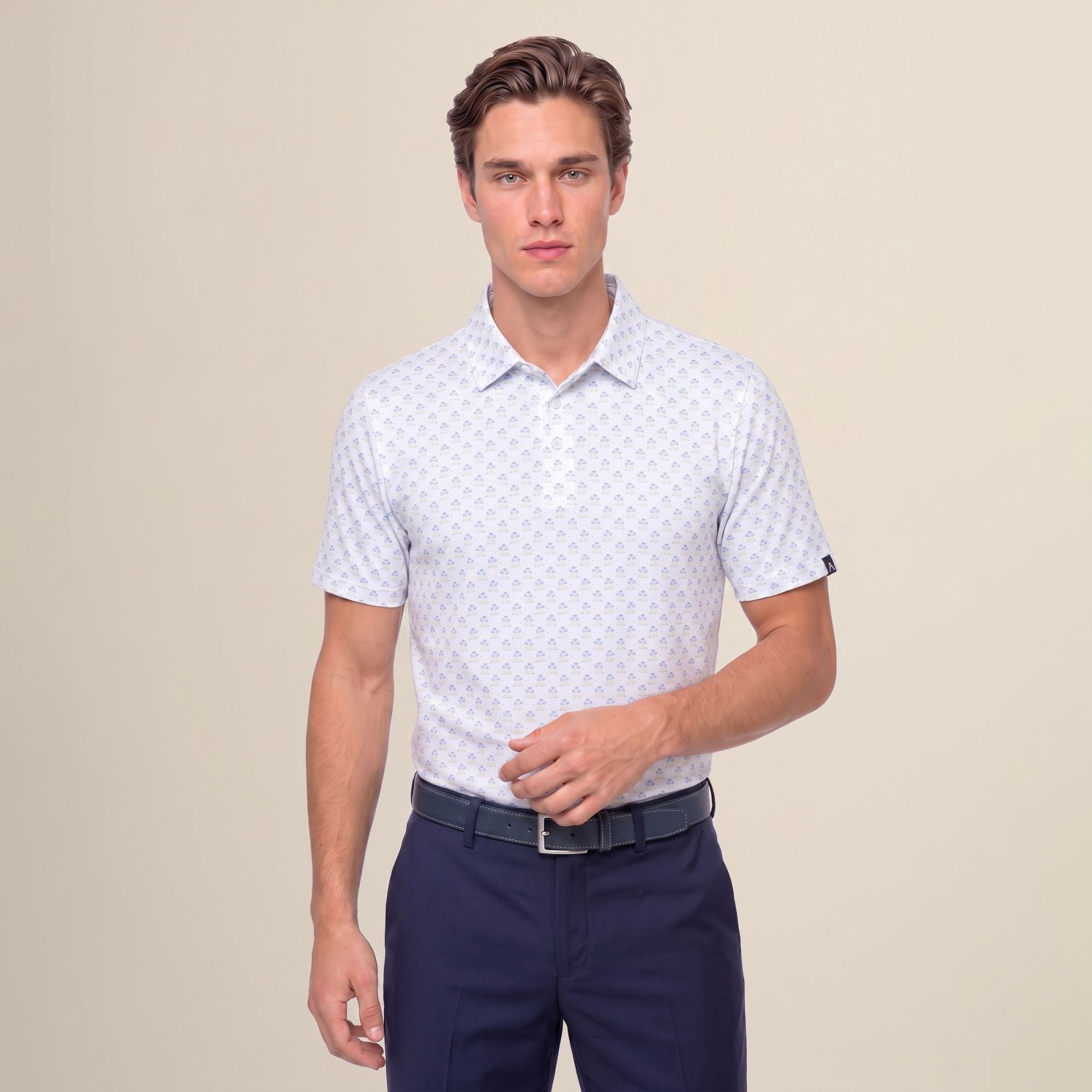 Ashworth Men's Floral Trellis Golf Polo, Medium, White Multi