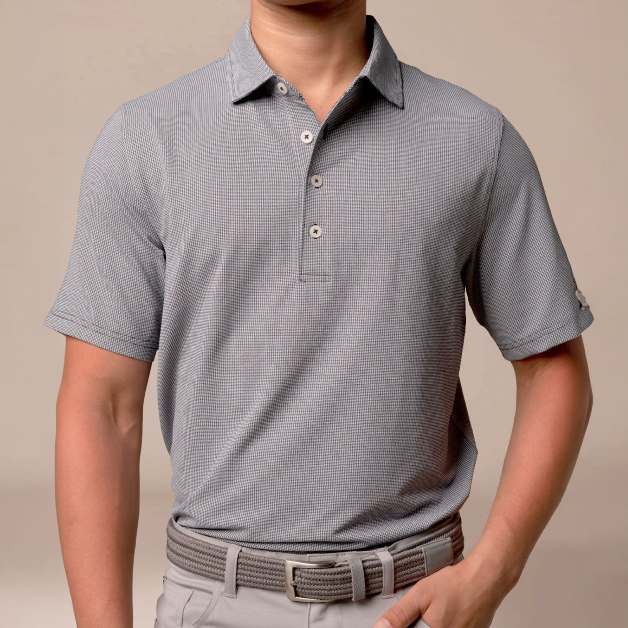 Ashworth Men's Houndstooth Golf Polo, Medium, Driver Navy/White Blue