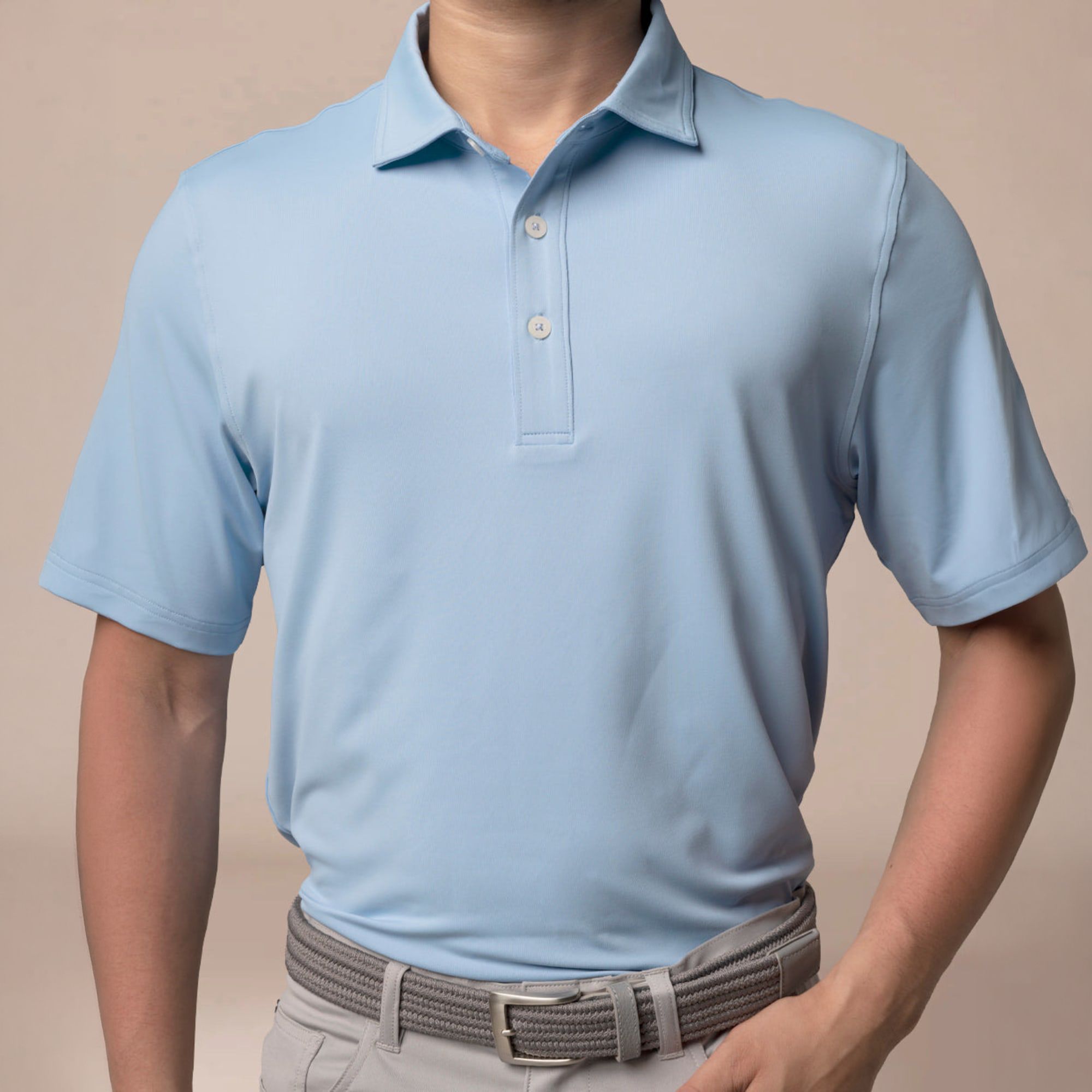 Ashworth Men's Encinitas Golf Polo, Medium, Chambray Blue