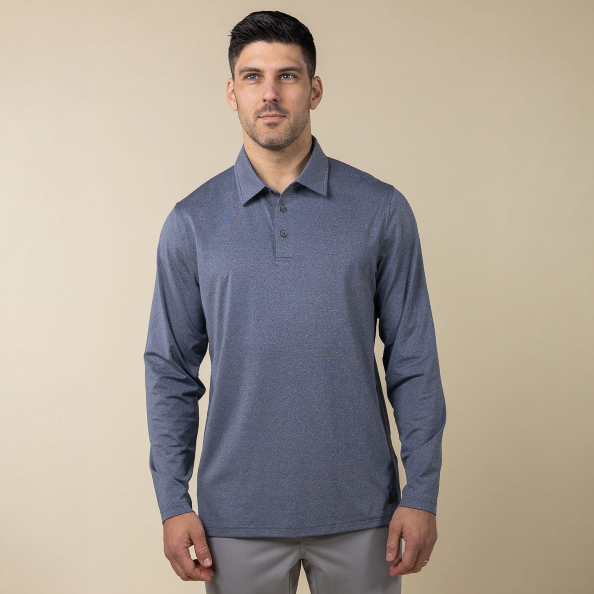 Ashworth Men's Long Sleeve Shore Golf Polo, Medium, Midnight Blue